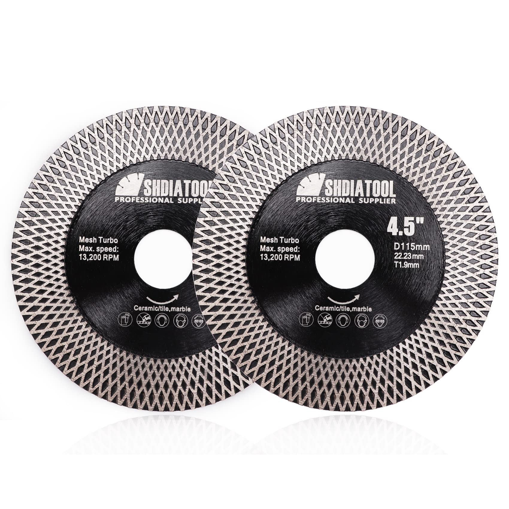 SHDIATOOL 2Pcs Porcelain Tile Diamond Saw Blades Diameter 4.5 Inches x 7/8 inch for Dry/Wet Cutting Grinding Ceramic Marble Artificial Stone