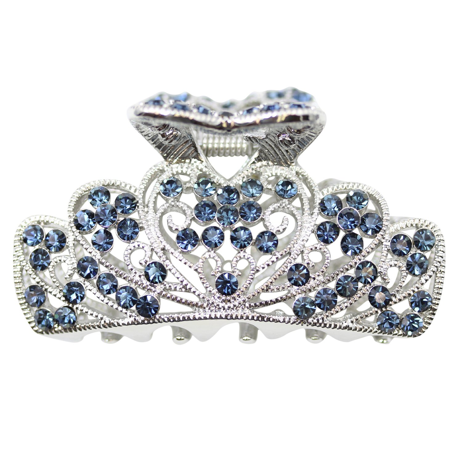 Faship Navy Blue Rhinestone Crystal Floral Hair Claw Clips