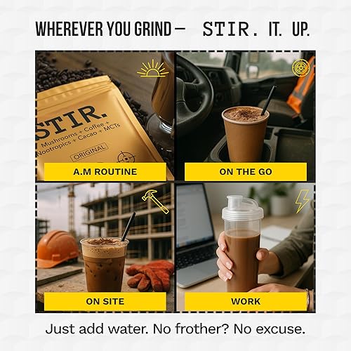 Miniatura 5 de STIR. de Turf Origins café de hongos de gran sabor hecho con melena de león, chaga, reishi, cordyceps, shitake, cola de pavo, cacao, café arábica,