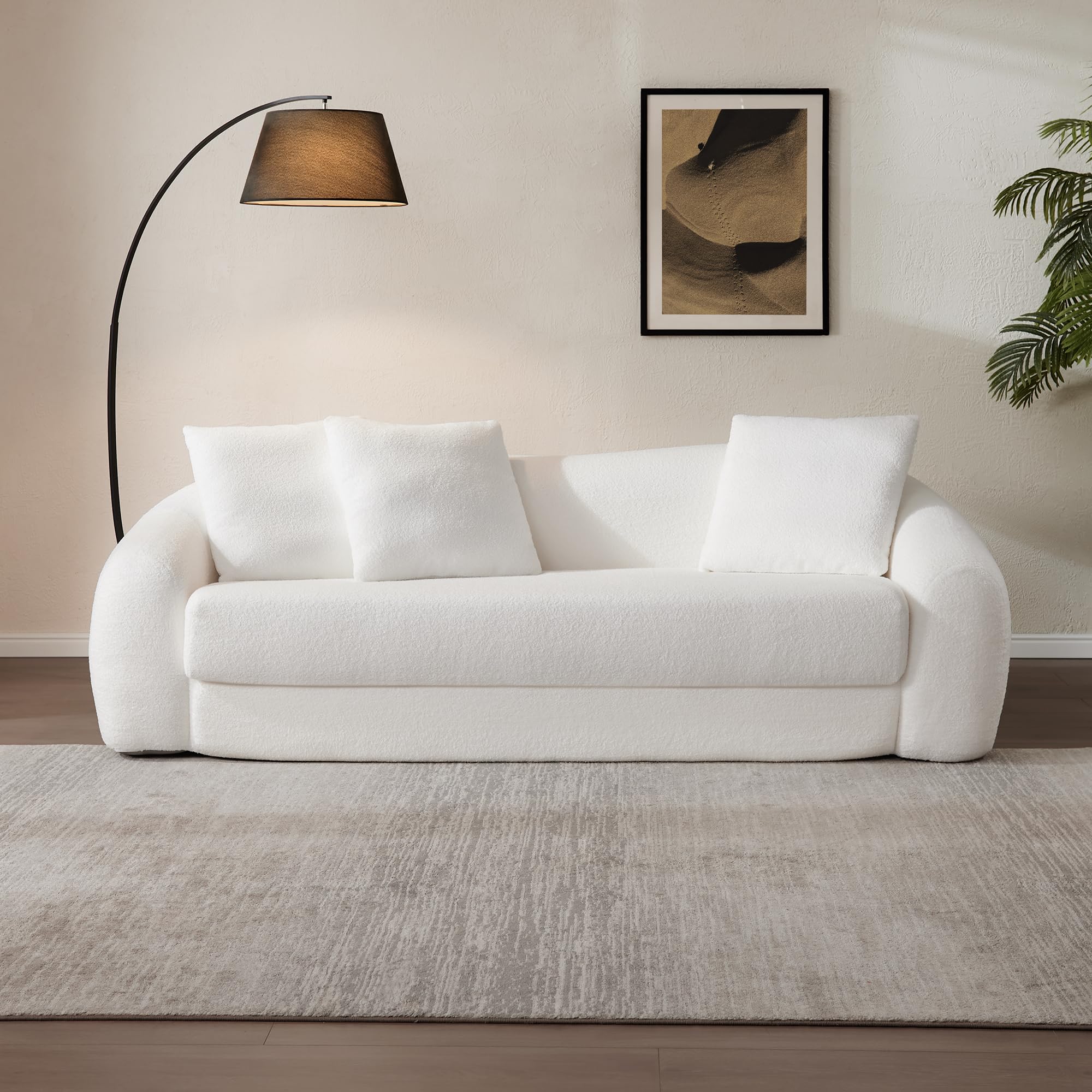 SICOTAS 90.6" Curved Convertible Sofa Couch Bed for Living Room Futon Cloud Boneless Sleeper Sofa Pull Out Floor Couch with Deep Seat Modern 3 Seater