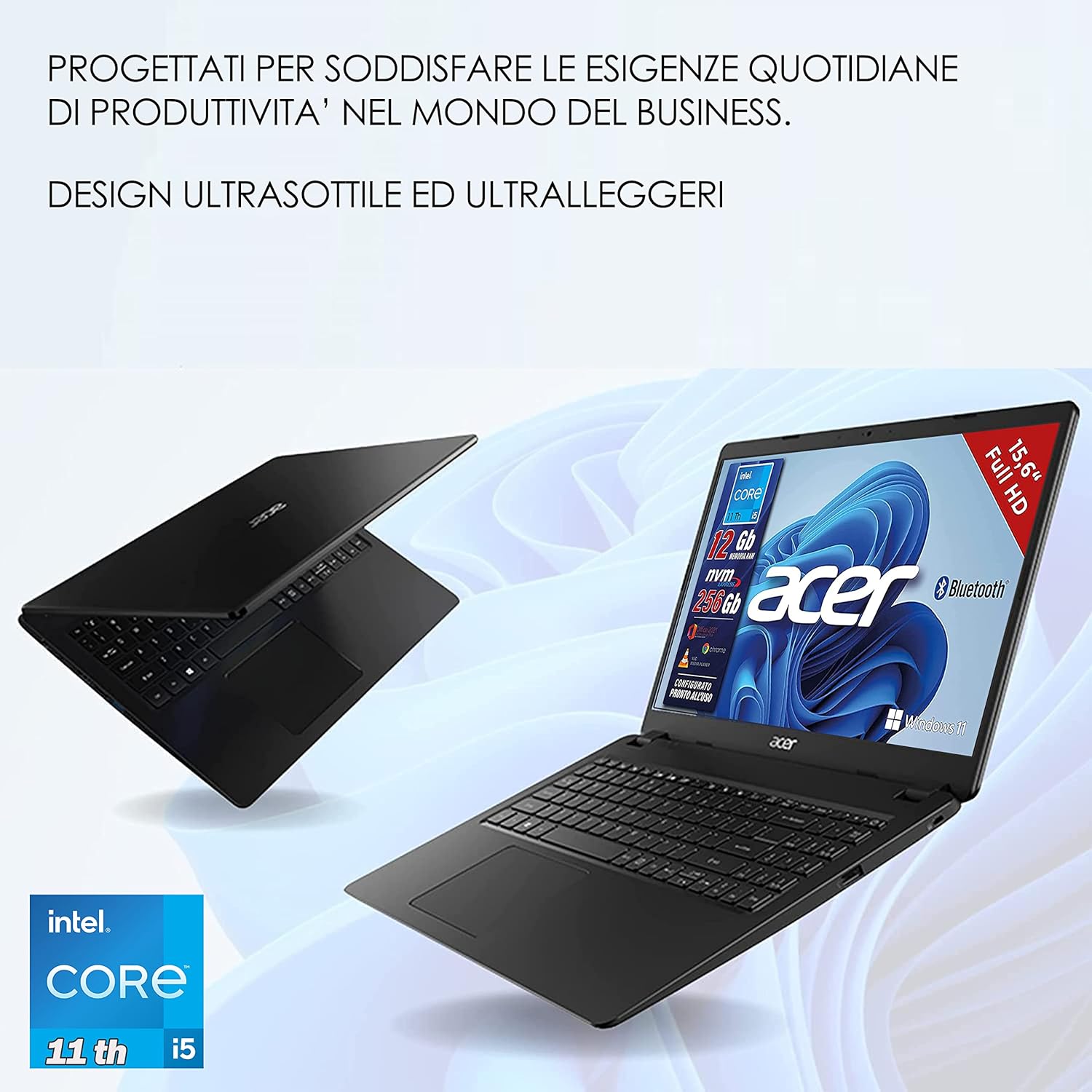 Acer, Pc portatile notebook, Intel 4 Core i5 11Th fino a 4,2 Ghz, Ram 12GB, SSD 256GB, Display 15,6 Full HD, Win 11 Pro, Pacchetto Office 2021, computer portatile pronto alluso, Garanzia Italia Acer, Pc portatile notebook, Intel 4 Core i5 11Th fino a 4,2 Ghz, Ram 12GB, SSD 256GB, Display 15,6 Full HD, Win 11 Pro, Pacchetto Office 2021, computer portatile pronto alluso, Garanzia Italia