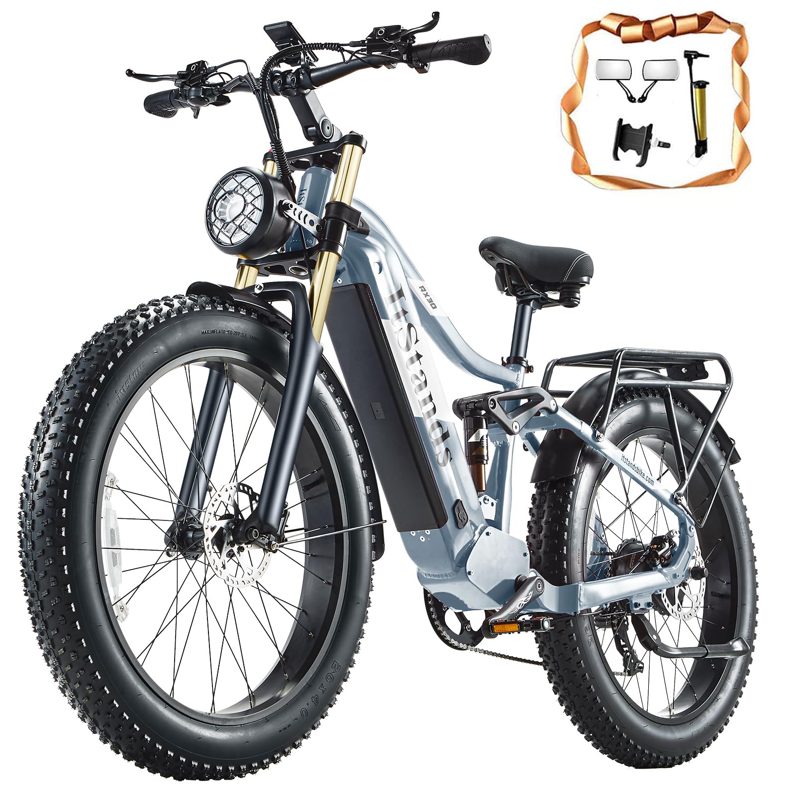 Dual Motor 2000W/1000W Electric Bike for Adult 48V 30AH/20Ah Removable Battery Up to &120 Miles Long Range 26"Fat Tire Off Road Mountain Full Suspension Electric Bicycle,Adjustable Stem,UL Certified