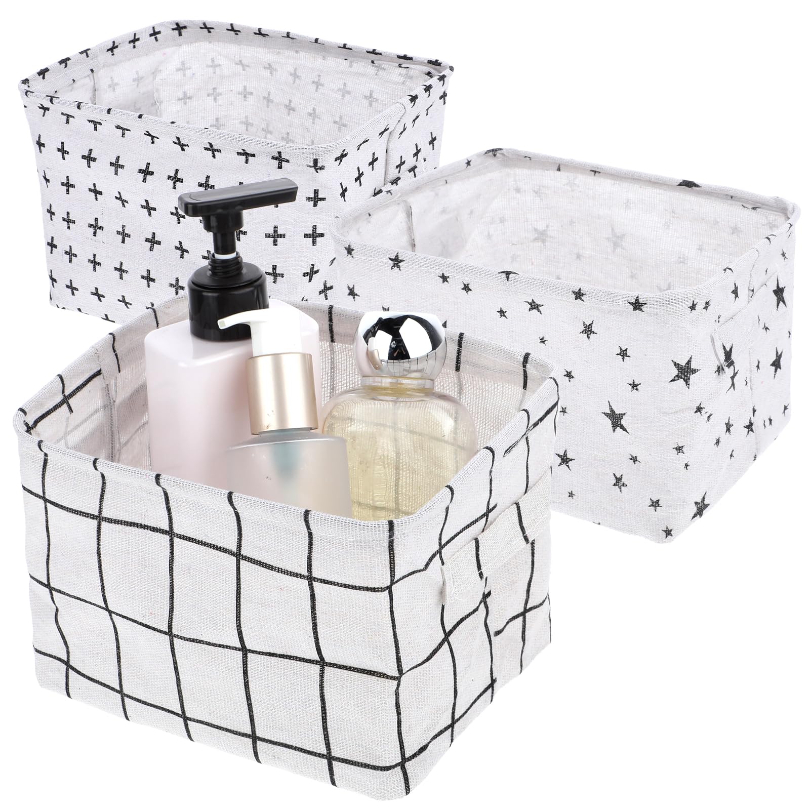 Sliverdew 3 cestas de almacenamiento pequeñas de tela con asas, 20 x 16 x 14 cm, organizadores de almacenamiento, impermeables, plegables, para Drawer Cosméticos Baño (blanco)