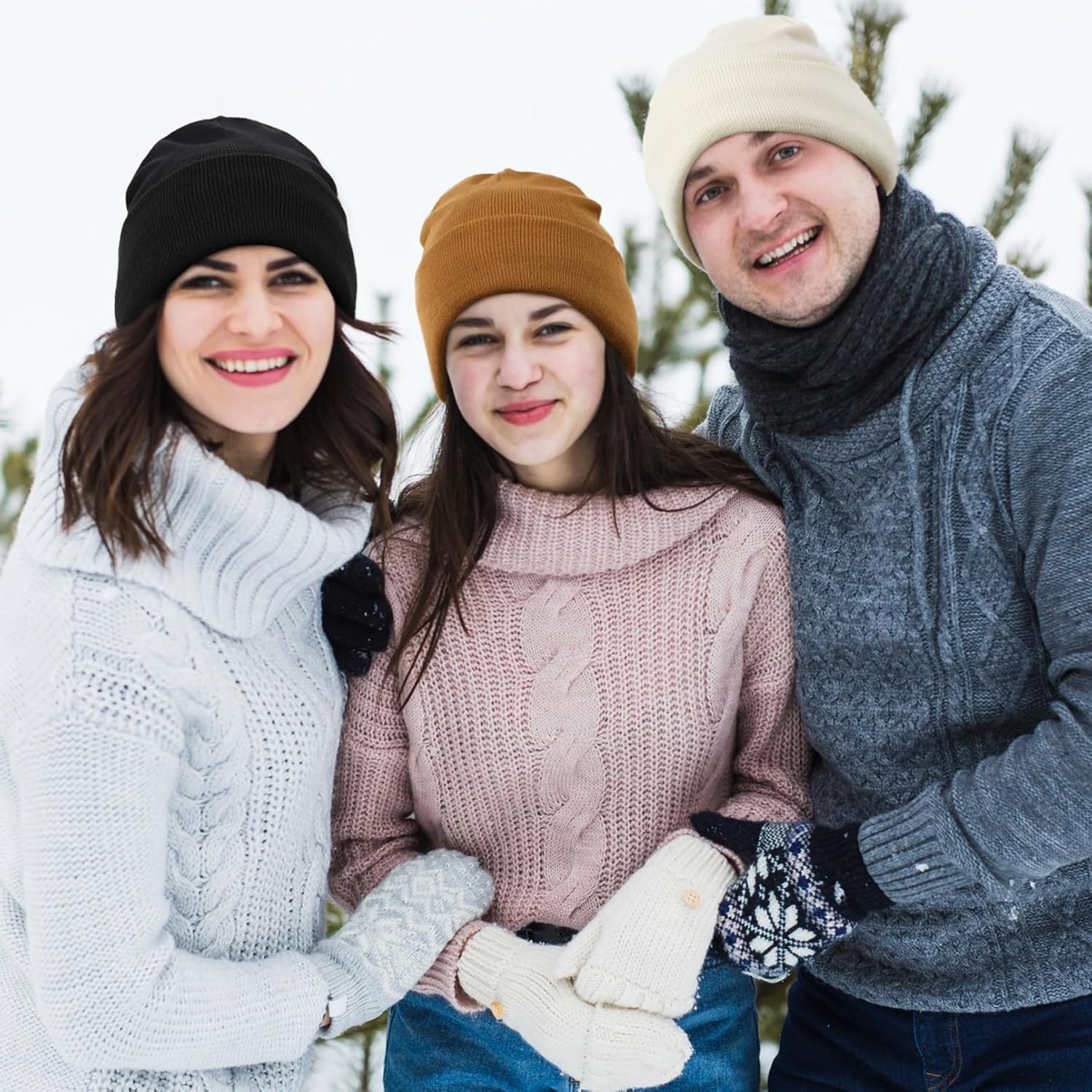 Satin Lined Beanie Hats for Women Men Knit Acrylic Beanie Winter Hat Silk Lining Soft Slouchy Warm Cuffed Beanie Hat - Image 2