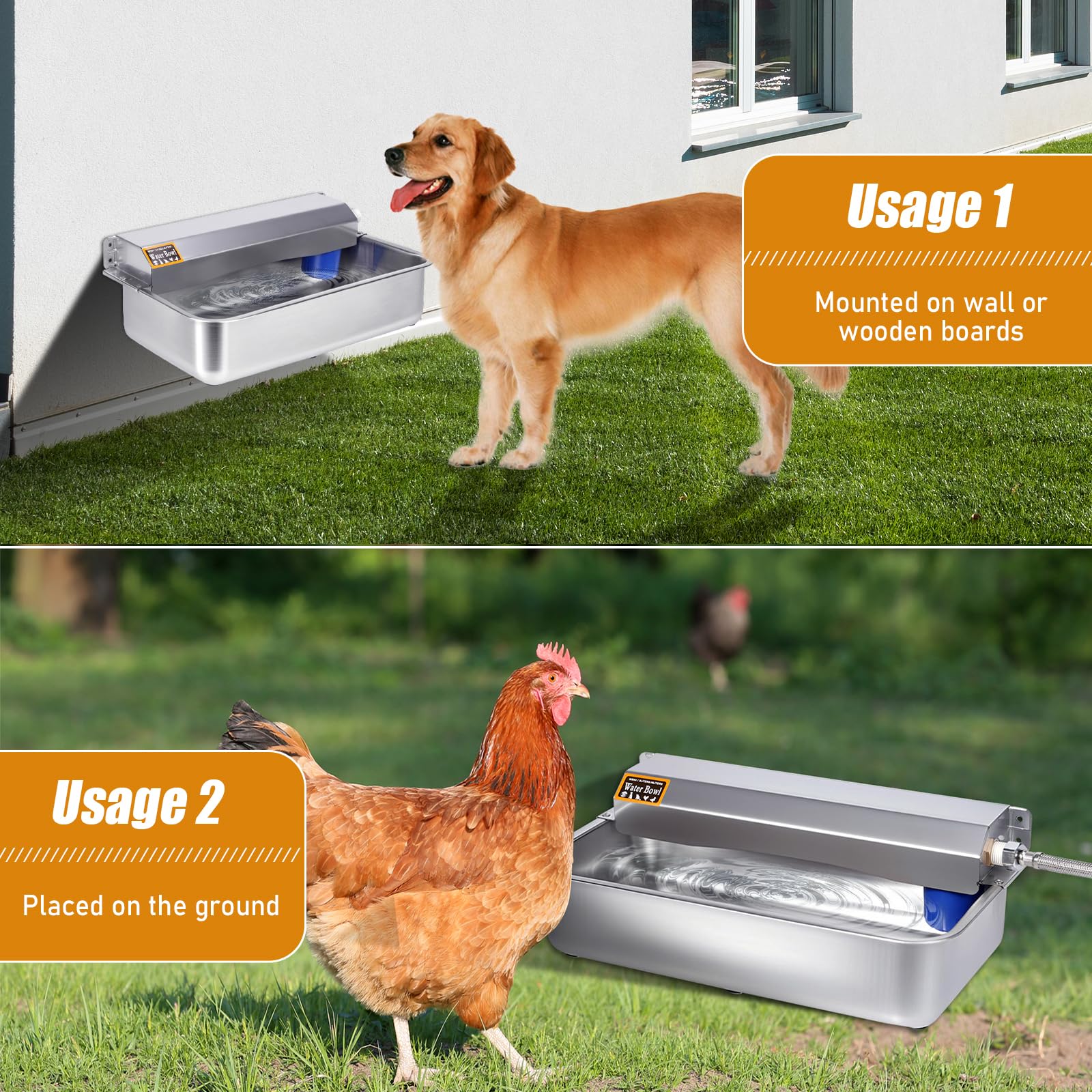Abbeveratoio Automatico per Cani, Ciotola D'acqua in Acciaio Inox con Tappo di Scarico per Animali Domestici, Abbeveratoio per Cani a Riempimento Automatico per Grandi, Gatti, Polli, Bestiame (6L)