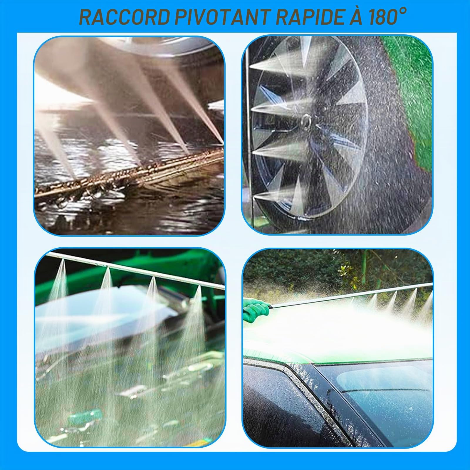 Kit de 4 Lances Nettoyage pour Radiateur Voiture, Lance Nettoyeur Haute Pression de 57cm Avec Vanne Commutation Raccord Pivotant Raccord Rapide un Nettoyage Efficace du Radiateur des Gouttières