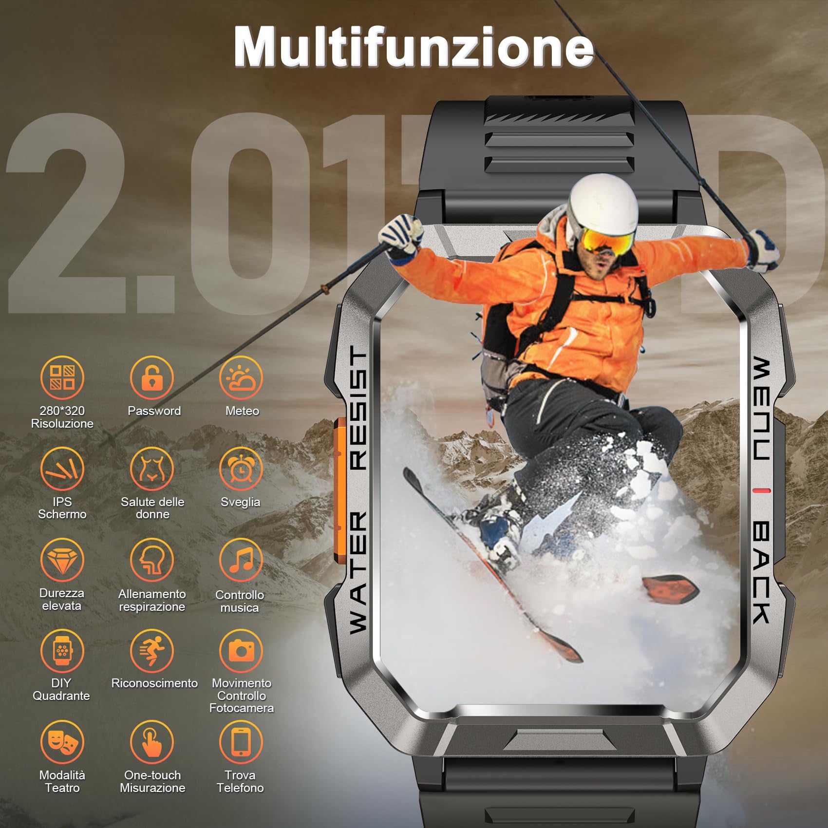 Baolubao Militare SmartWatch Uomo(Rispondi/Effettua Chiamate), Fitness Tracker con Torcia/Bussola/900mAh Batteria /24H Cardiofrequenzimetro/Sonno/ SpO2/100+ Modalità Sport per Android IOS