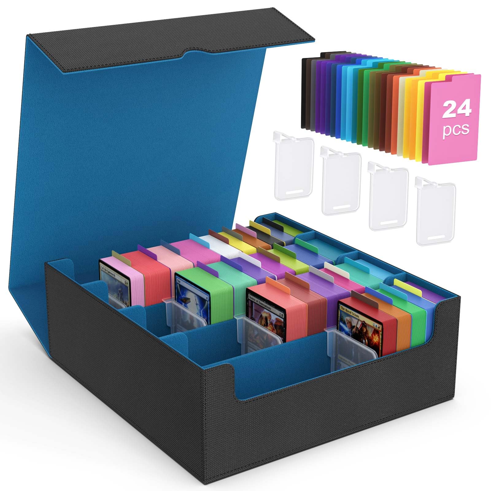 MoKo Trading Card Storage Box, 3000+ MTG Deck Box with 24 Colorful Dividers & 4 Card Supporters, Commander Card Deck Case Fits for Magic Game Cards, YugiOh, TCG, PTG and Sport Cards, Cyan โ image 1