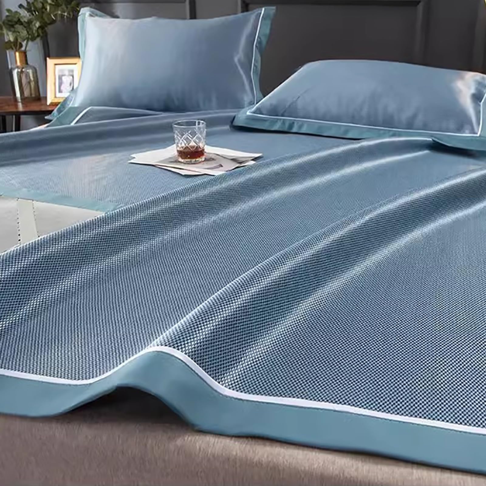 Ice Silk Cooling Bed Sheet, Summer Cooling Mattress Pad Set For Hot Weather Washable Multicolor Multiple Sizes(Blue,180x200cm/70.9"x78.7")