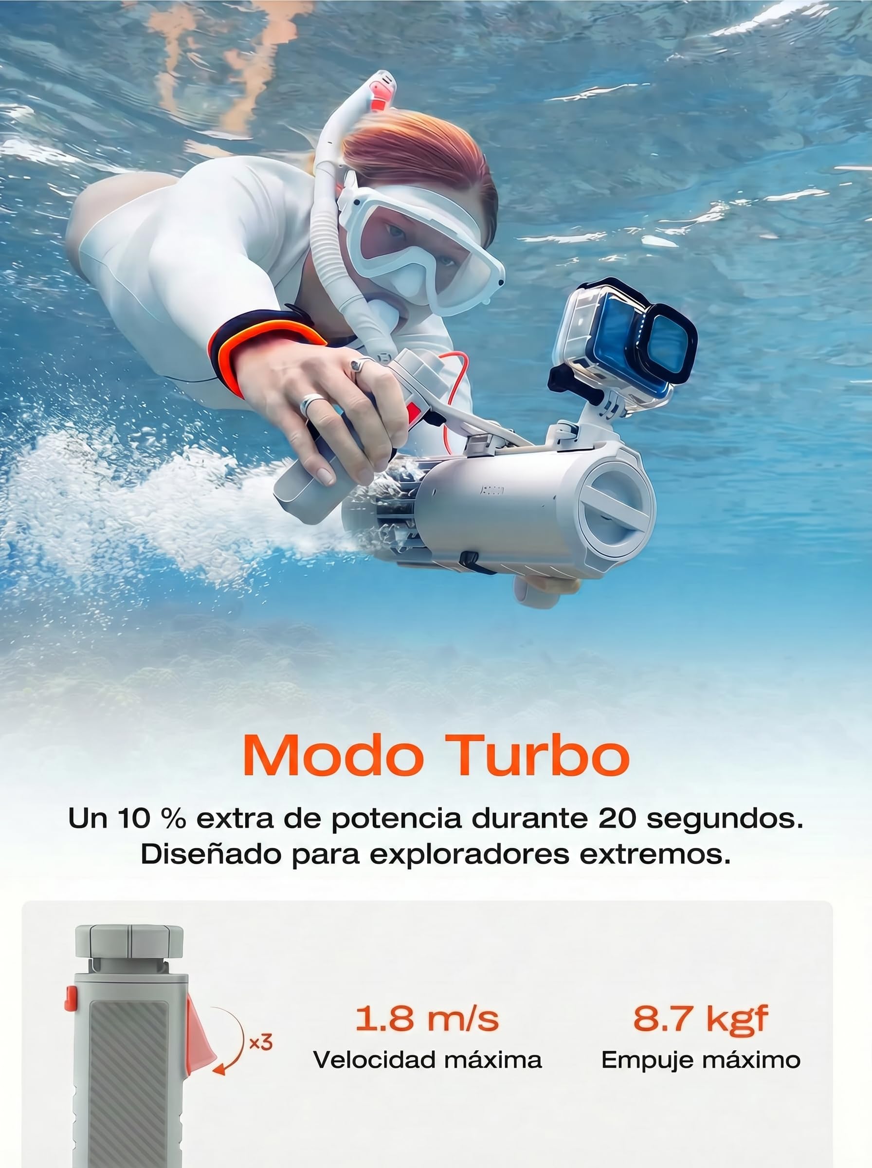 LEFEET P1 Lite Scooter Subacuático, 4 Velocidades, Portátil para Adultos, 60 Min de Autonomía, 60 m de Profundidad, Soporte para Cámara, Ideal para Snorkel, Piscina y Buceo