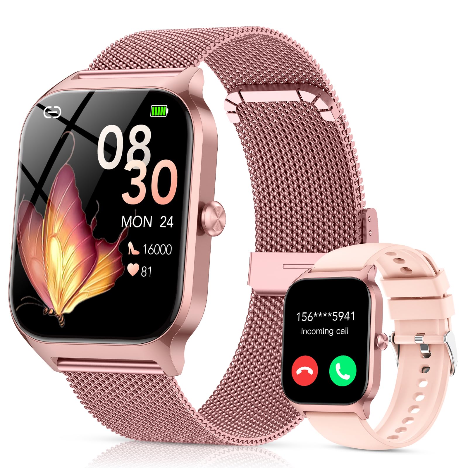 Reloj Inteligente Mujer,1.85" HD Smartwatch mujer con Llamadas,120+ Modos Deportes, Monitor Cardiaco y Sueño, Resistente Agua IP68, WhatsApp Llamadas Bluetooth, Regalo Mujer, Android / iOS, Oro Rosa