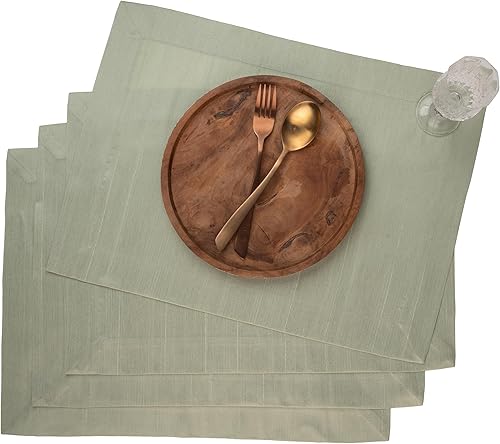 D'Moksha Homes Juego de manteles individuales beige marfil de 4-14 x 19 pulgadas, manteles individuales de tela reciclada con aspecto de seda,