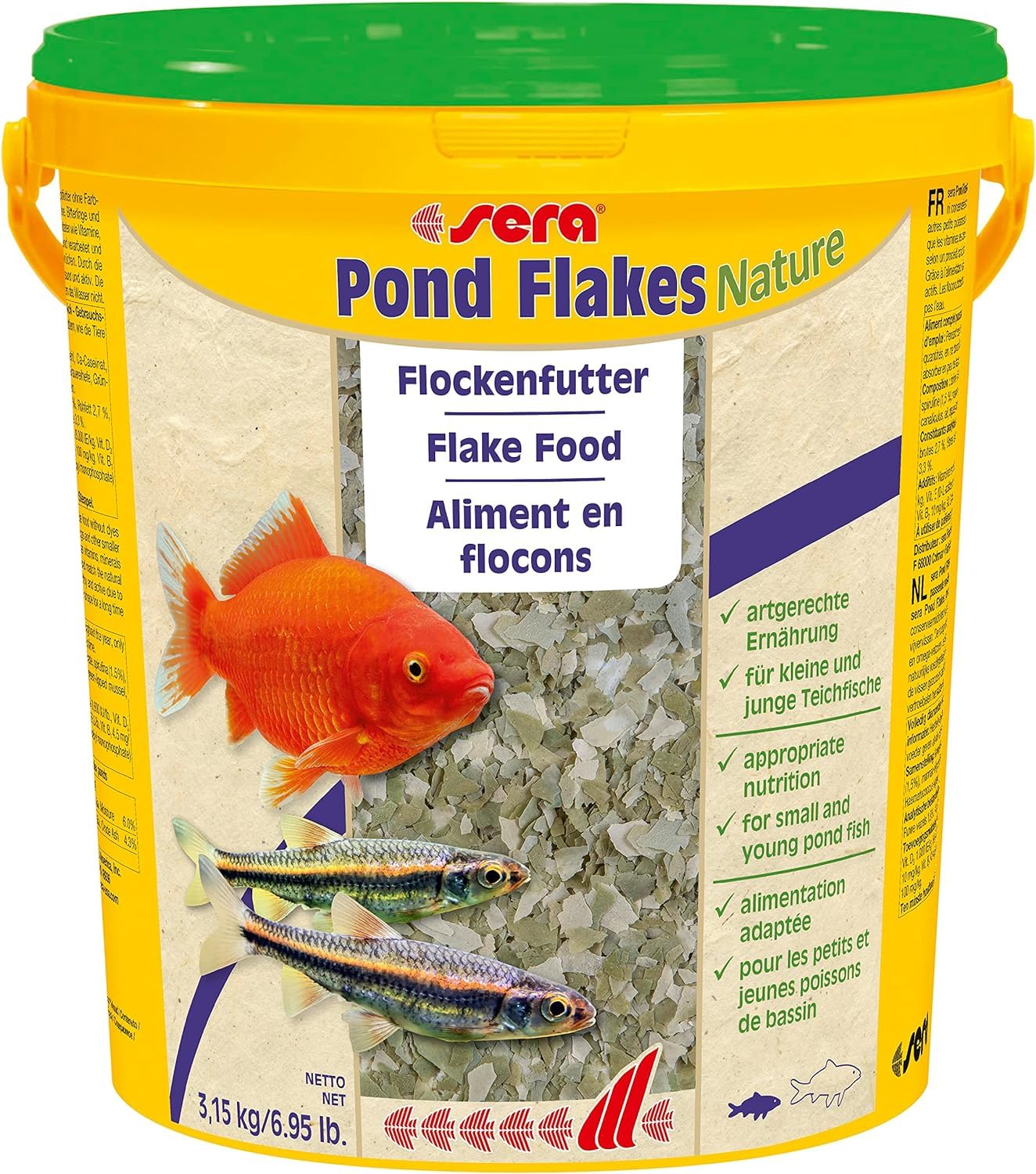 sera pond flakes 21 L 3,15 kg | mangime galleggiante in scaglie per pesci da laghetto 21.000 ml | senza coloranti e conservanti