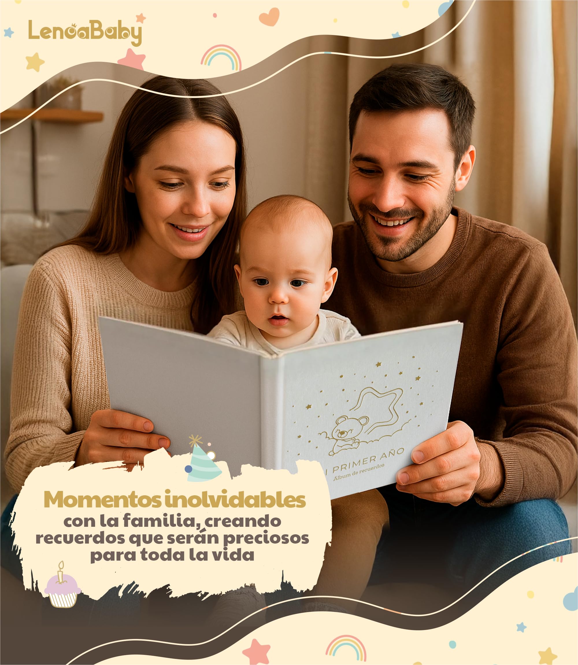 Album Fotos Bebe Mi Primer Año con Portada en Tela Lino y 75 Páginas - Libro Recuerdos Bebe con Pegatinas Ideal como Regalo Bebe Recien Nacido Niño y Niña Regalo Baby Shower - Album Bebe Primer Año — view 9