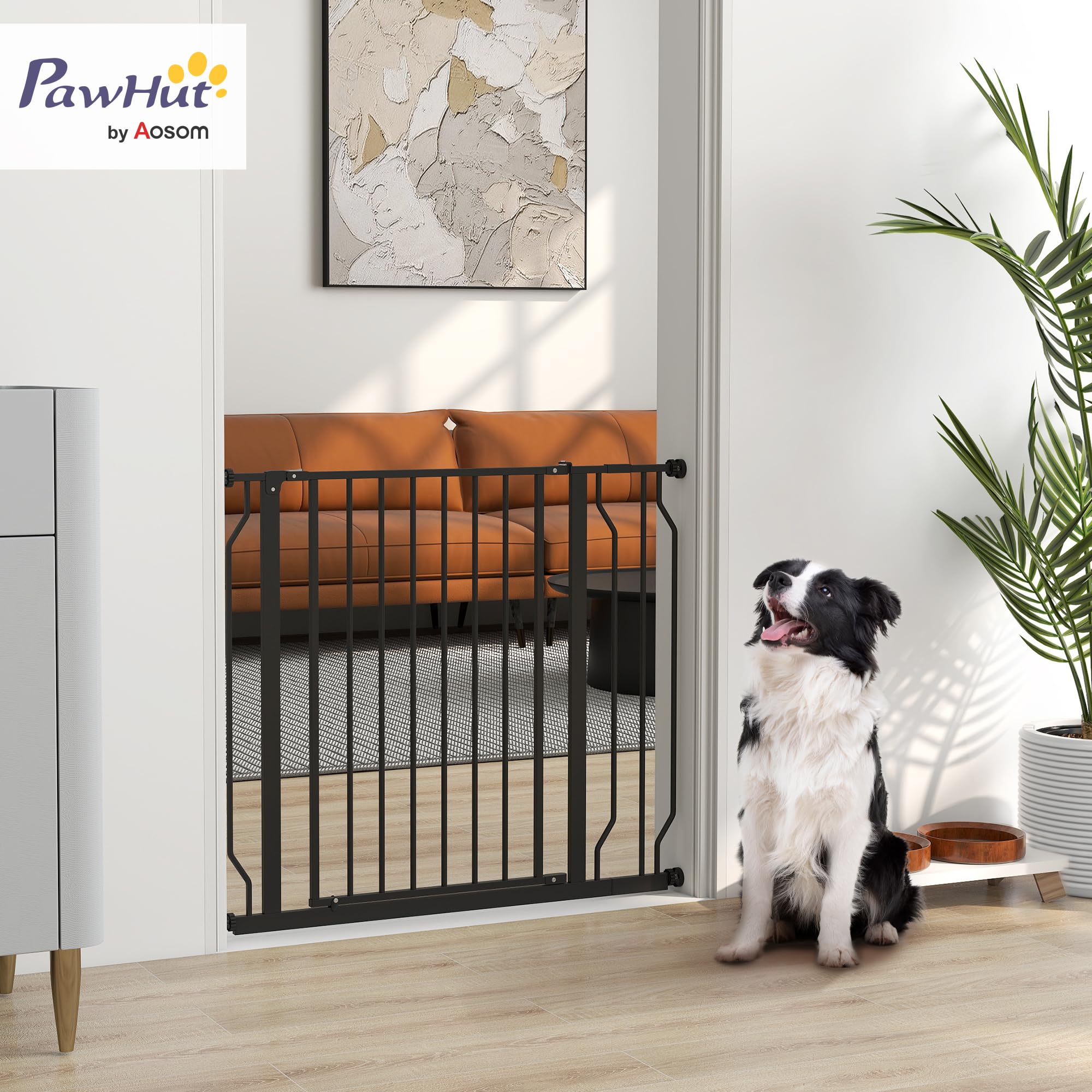 PawHut Barrière de sécurité Chien barrière Extensible 75-95 x 76 cm barrière escaliers couloirs Portes sans perçage en Acier et ABS Noir
