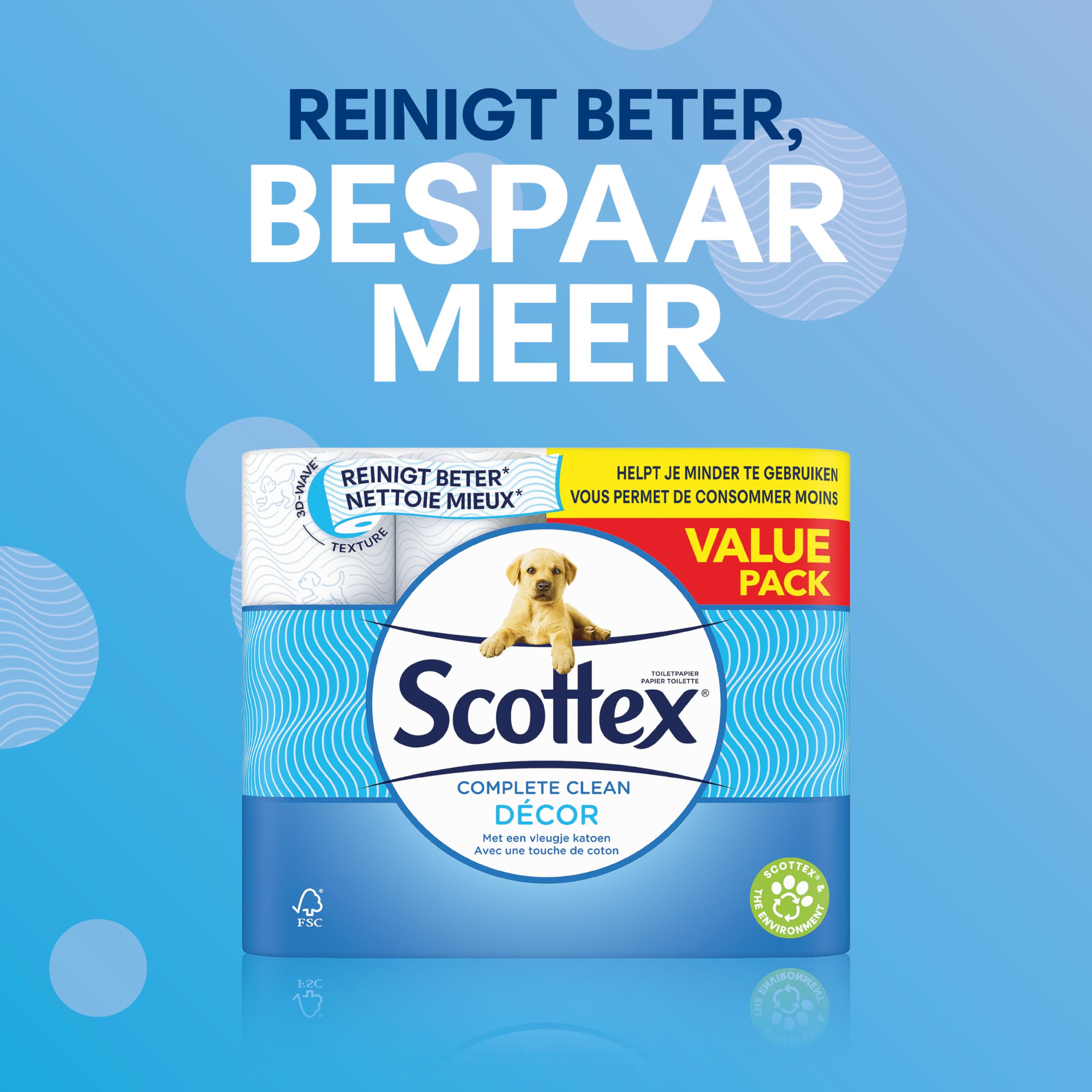 Scottex Papier toilette Complete Clean Blanc 72 rouleaux (8x9r)