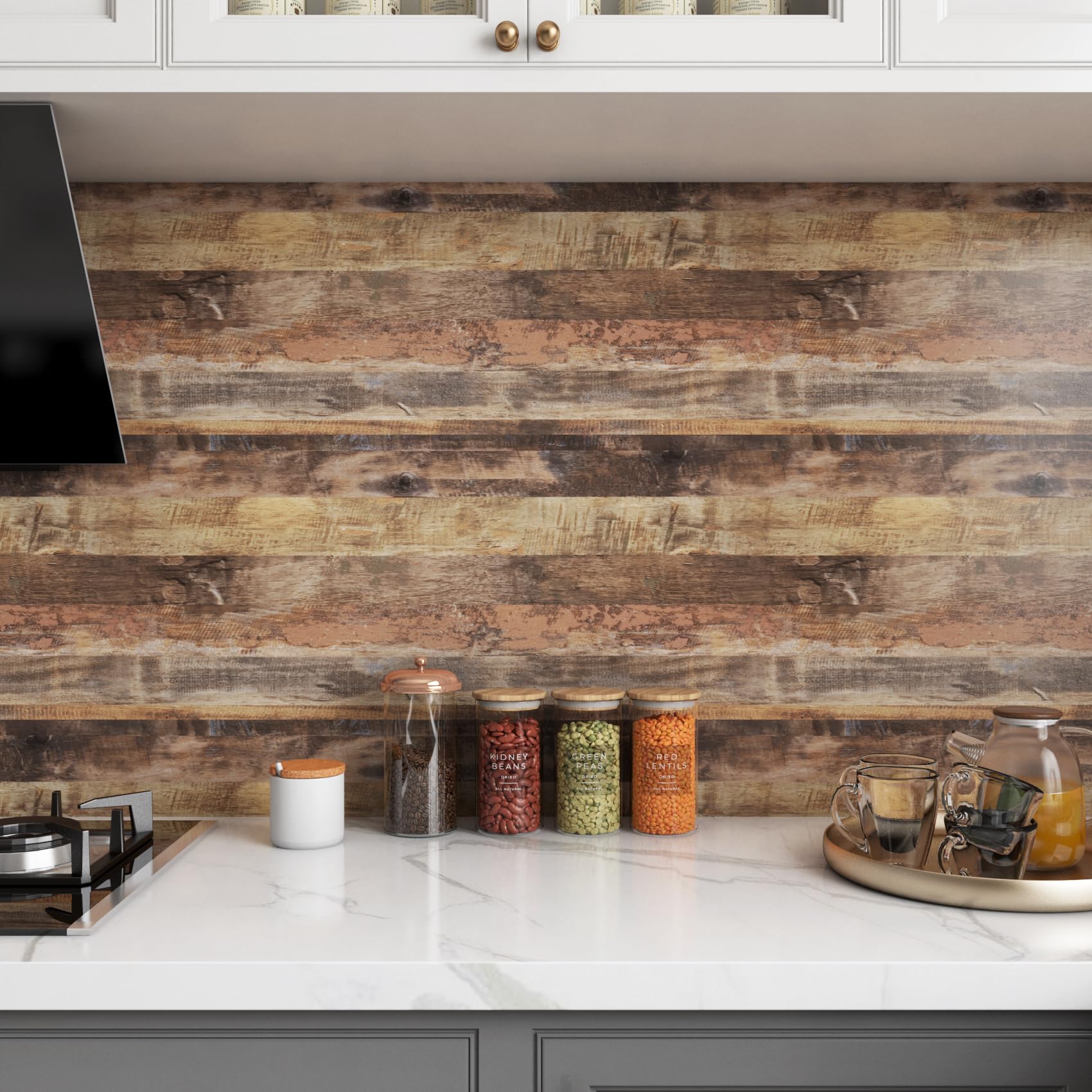 Livelynine Carta da Parati Adesiva Muro Cucina Lavabile Legno Rustico 40CMx10M Paraschizzi Cucina Adesivo Muro Legno Marron Rivestimento Adesivo per Mobili Effetto Legni Carta Parati Sala da Pranzo
