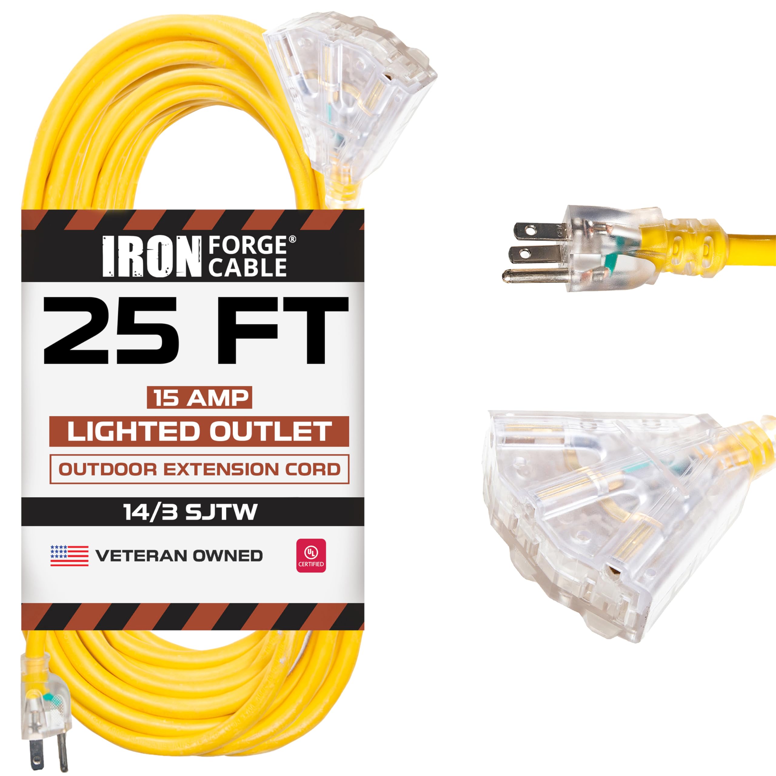 PLUGTUL Paquete De 2 Cables De Extensión Para Exteriores De 10 Pies, Impermeables, 16/3, Color Verde, Resistente, 3 Puntas, 13 A, 1625 W, SJTW, Certificación ETL, Ideal Para Jardín Y Hogar