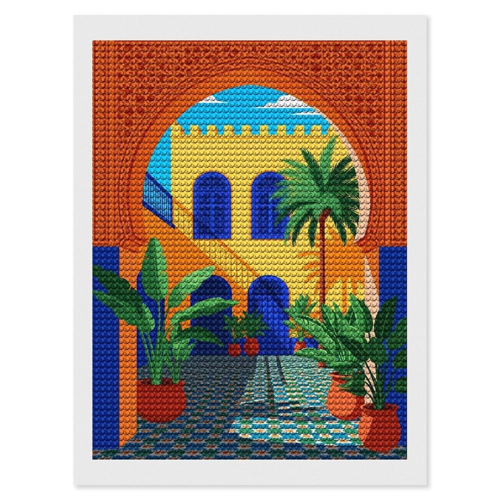 Junmoney Moroccan Courtyard Crystal Diamond Art Kit 12"x16", Round Gems, Detailed Printed Canvas, Creative Gift Idea, Vintage Style Decor