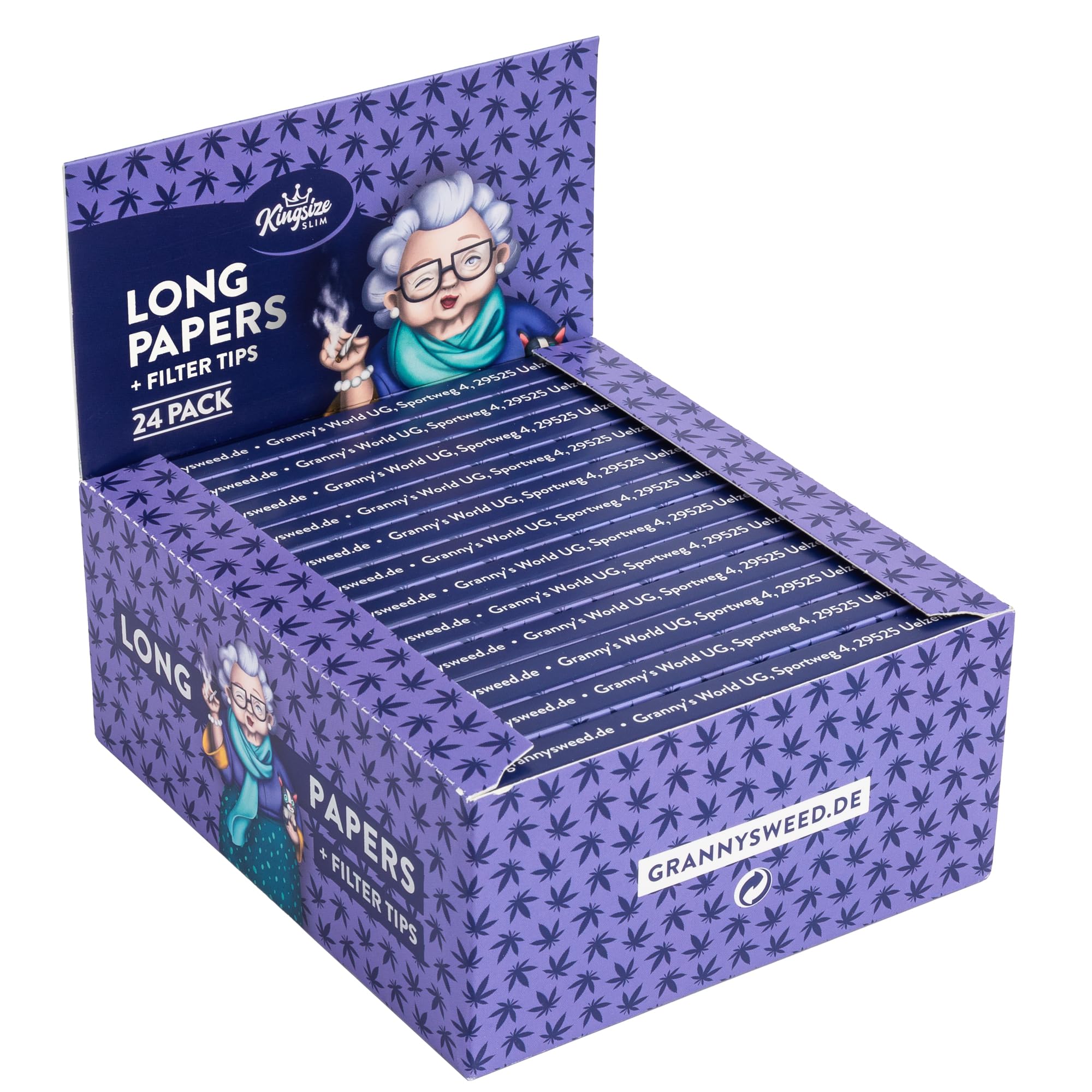 24x Granny's® Unbleached Long Papers Bocklets mit Filtertips | 108 x 45 mm | King Size | 36 Blatt + 36 Tips | Zellstoffpapier