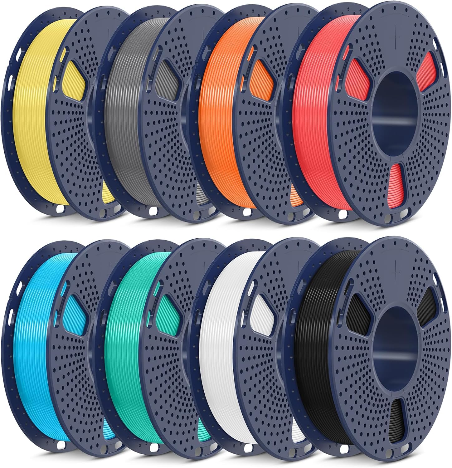 SUNLU 3D Printer Filament Multicolor, 1.75mm 2kg, 8*250g Spool, Black+White+Grey+Mint Green+Lemon Yellow+Sunny Orange+Cherry Red+Sky Blue Global Recycled Standard Global Recycled Standard Global Recycled Standard