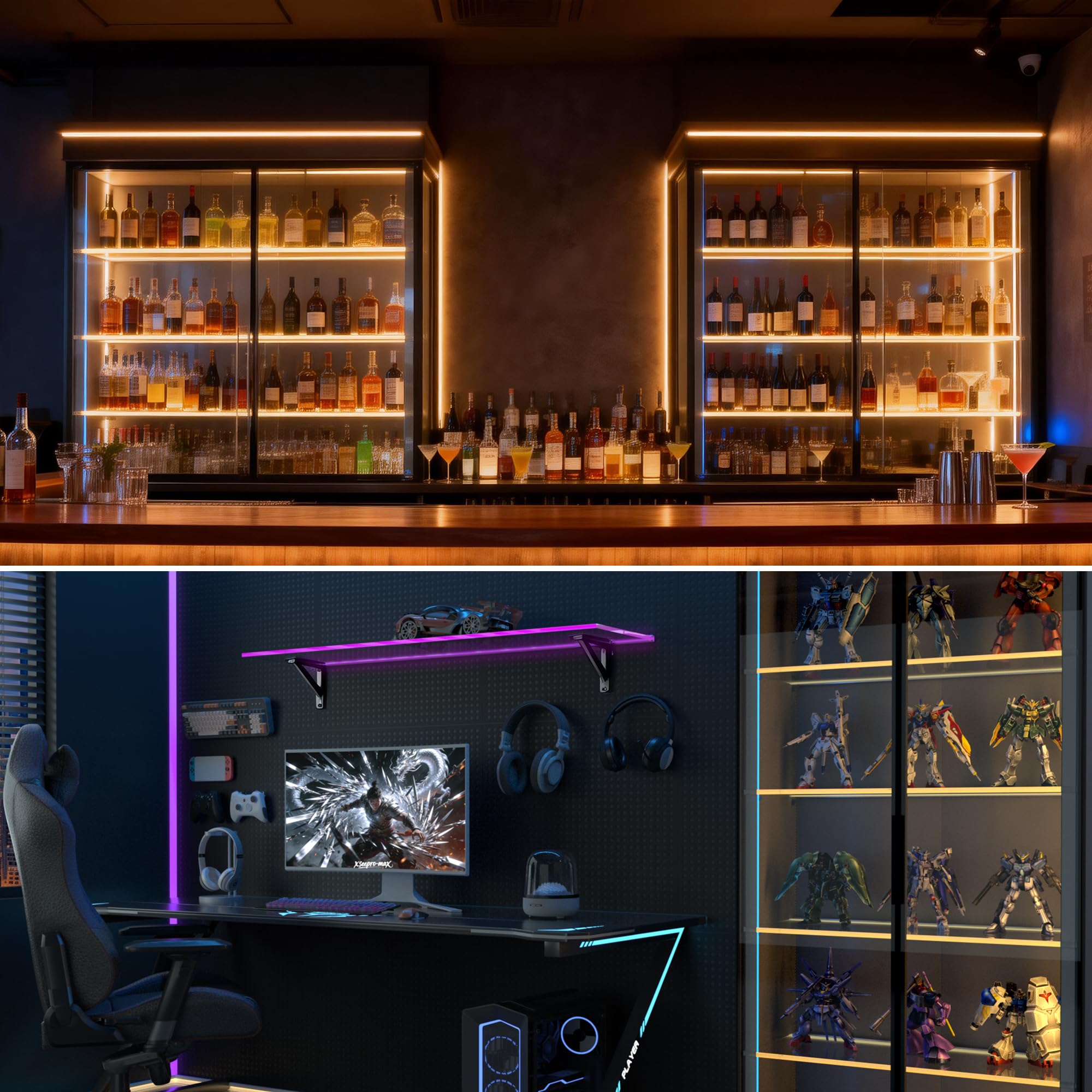 Éclairage LED pour bord de vitrine, 10 LED en aluminium, 2 m, sol en verre de 6 à 8 mm, profilé en U découpable, éclairage de sol en verre pour étagères de présentation, vitrines, bars
