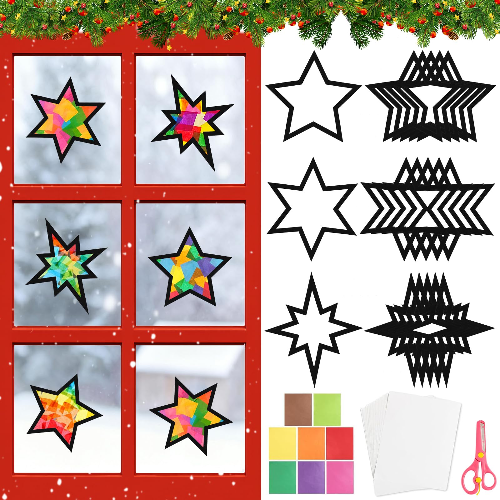 Amazon.de: Weihnachten Basteln Kinder, Bastelset Fensterbilder Weihnachten  Stern Weihnachtsdeko Innen Fenster, Sterne Weihnachts Fensterbild Winter  zum Basteln fr Kinder Advent Silvester Neujahr DIY Schablonen