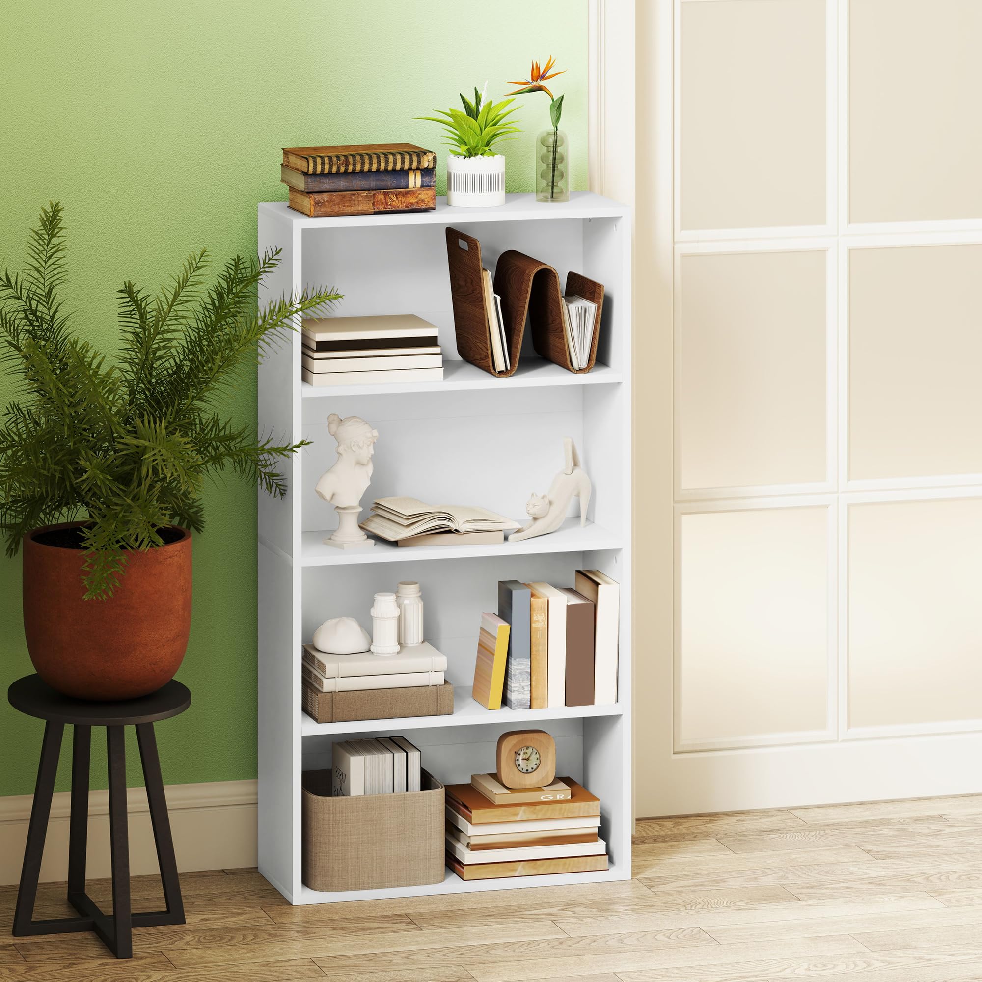 HOMCOM Librería de 4 Niveles Estantería de Libros con 2 Estantes Ajustables para Sala de Estar Oficina Dormitorio 60x24x115,5 cm Blanco