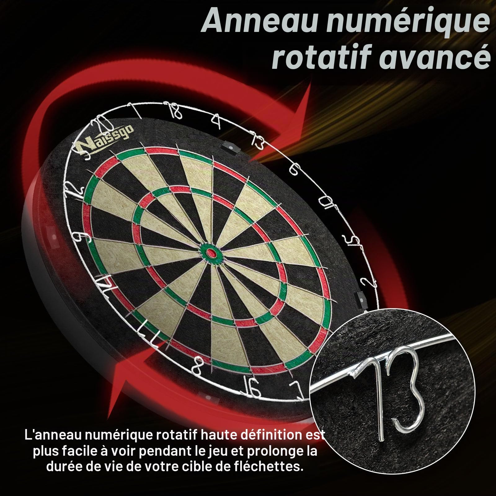 Cible de fléchettes avec flèches, cible de fléchettes Bristle classique, avec anneau numéroté, jeu de fléchettes en sisal, avec 6 jeux de fléchettes à pointe en acier