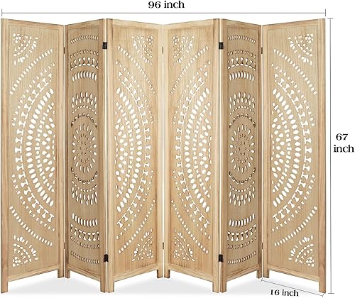 Vista 3 de ECOMEX Separadores de habitación de madera de 6 paneles, totalmente montados, 5.6 pies, tallados y pantallas plegables, divisor de habitación