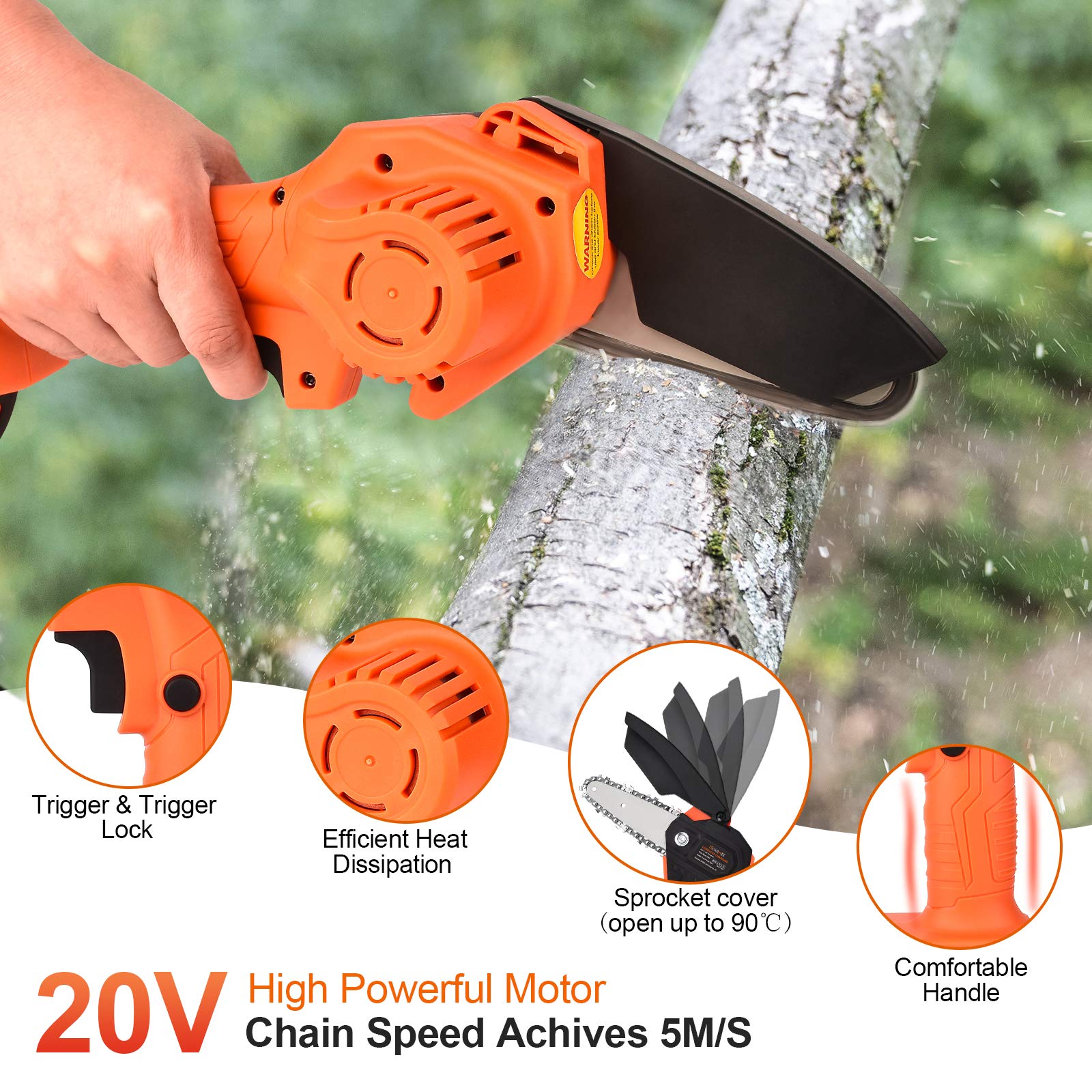 Mini Chainsaw Cordless 20V 2pcs Batteries, GOXAWEE 4 Inch Electric