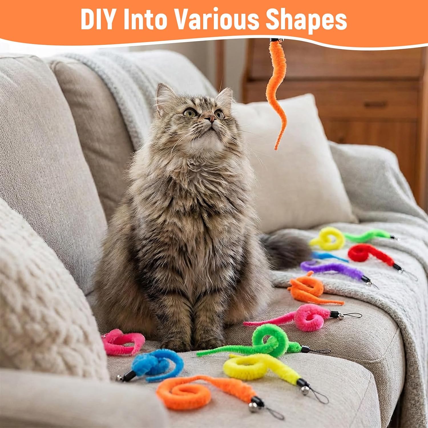 20Pcs Cat Worm Toy Cat Wand Attachment Refill Cats Teaser Toys Feather Toy Attachments Replacements, Interactive Kittens Toys for Indoor and Ourdoor image 5
