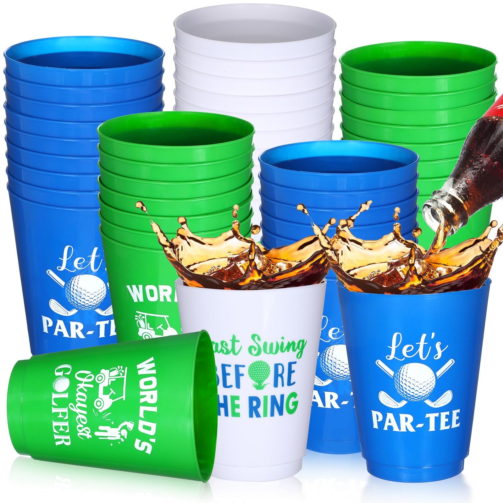 Nuenen 24 Pcs Golf Party Decorations 16 oz Thick Plastic Golf Ball Cups Let's Par Tee Reusable Drinking Cups for Masters Birthday Sports School Home