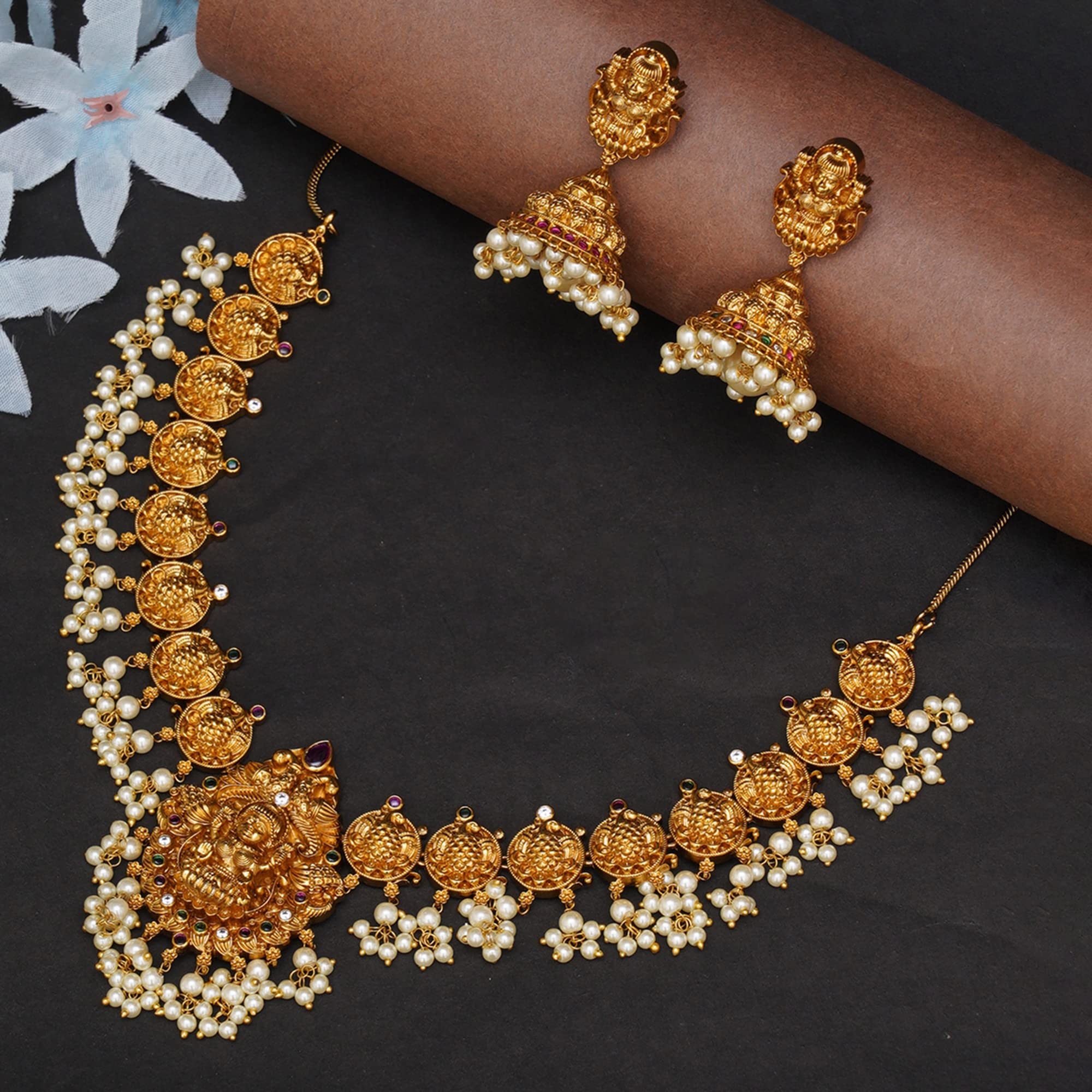 Opulence Goddess Lakshmi Faux Pearls Jewellery Set