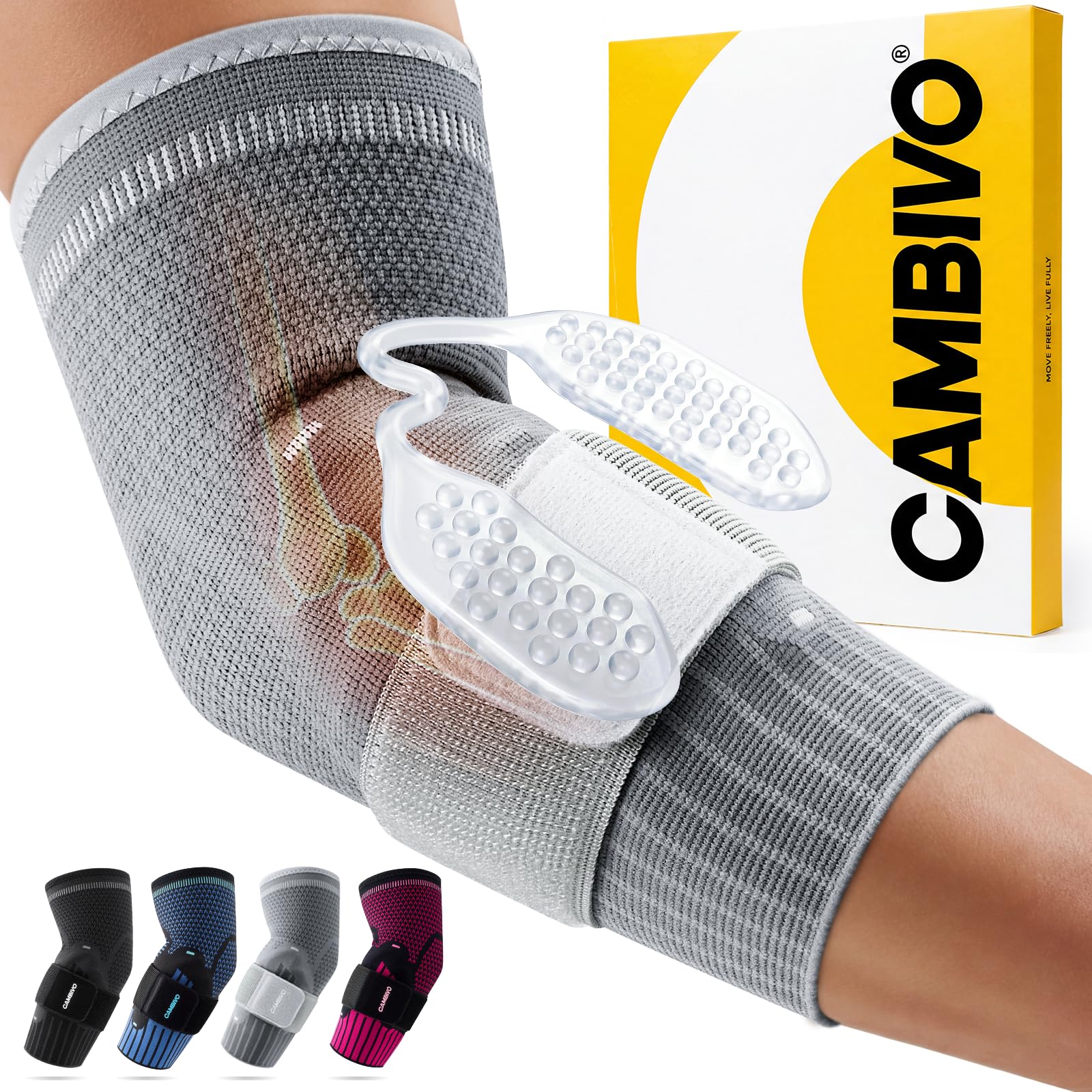 CAMBIVO Tutore Epicondilite Gomito con Doppio Cuscinetto in Gel da 5mm – Gomitiere Palestra a Compressione con Fascia Regolabile, Supporto per Tendinite, Tennis e Lavoro, Antiscivolo e Traspirante