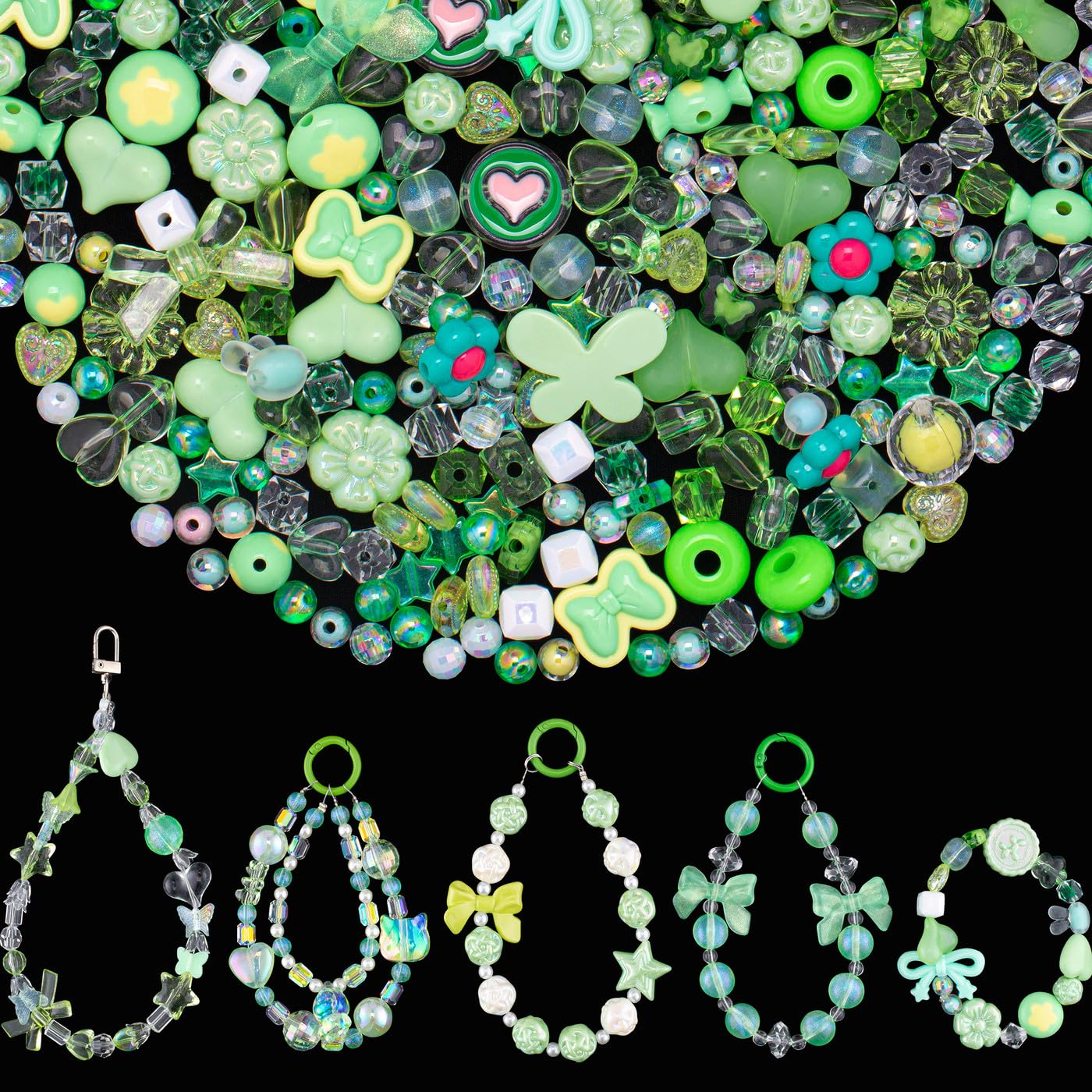 GUJOXILA Acrylperlen Charms Kawaii Grün Perlen Anhänger mit