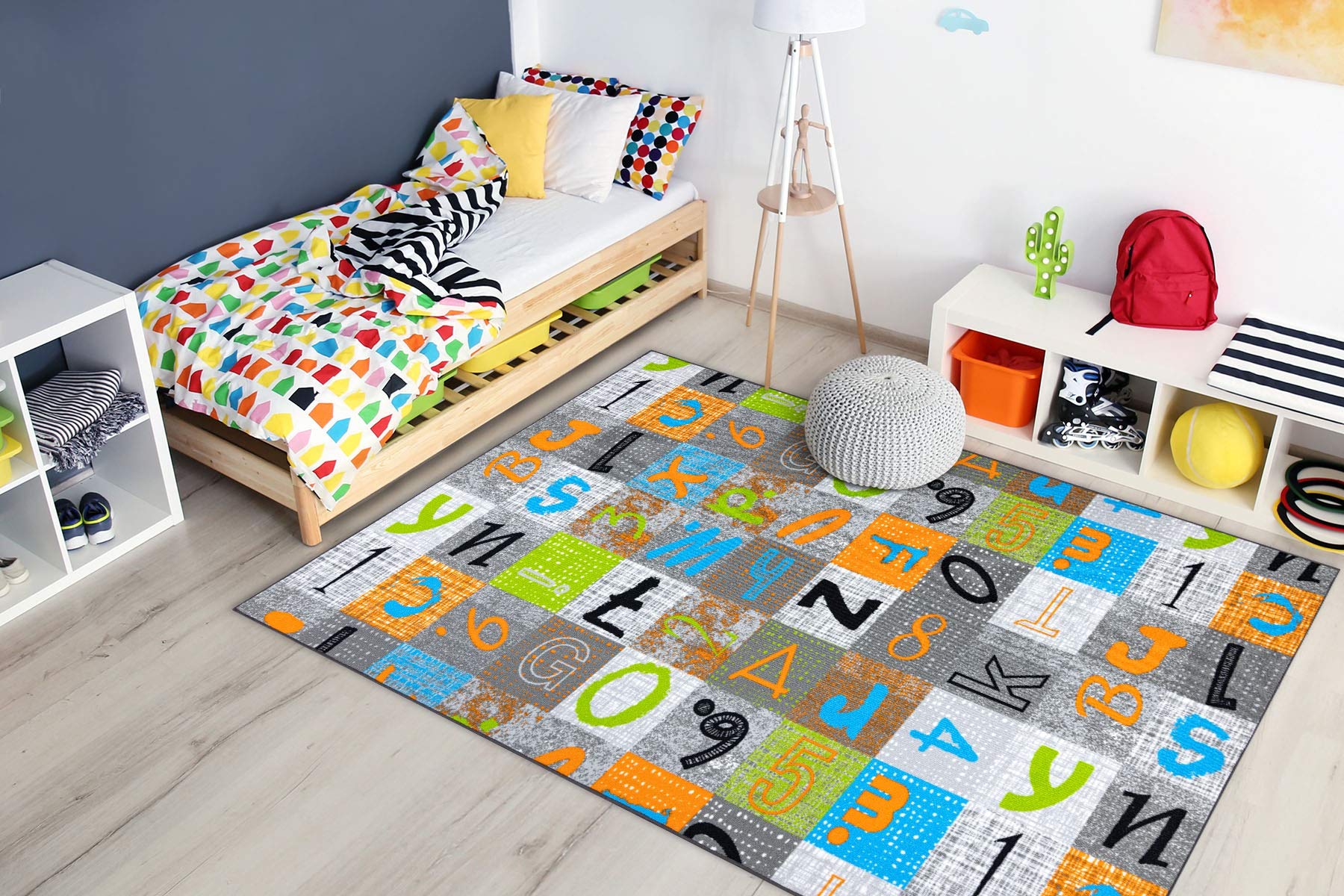 rugsx Teppich Jumpy Kinderteppich für Babyzimmer, Kinderzimmer, grau/orange/blau 100x150 cm