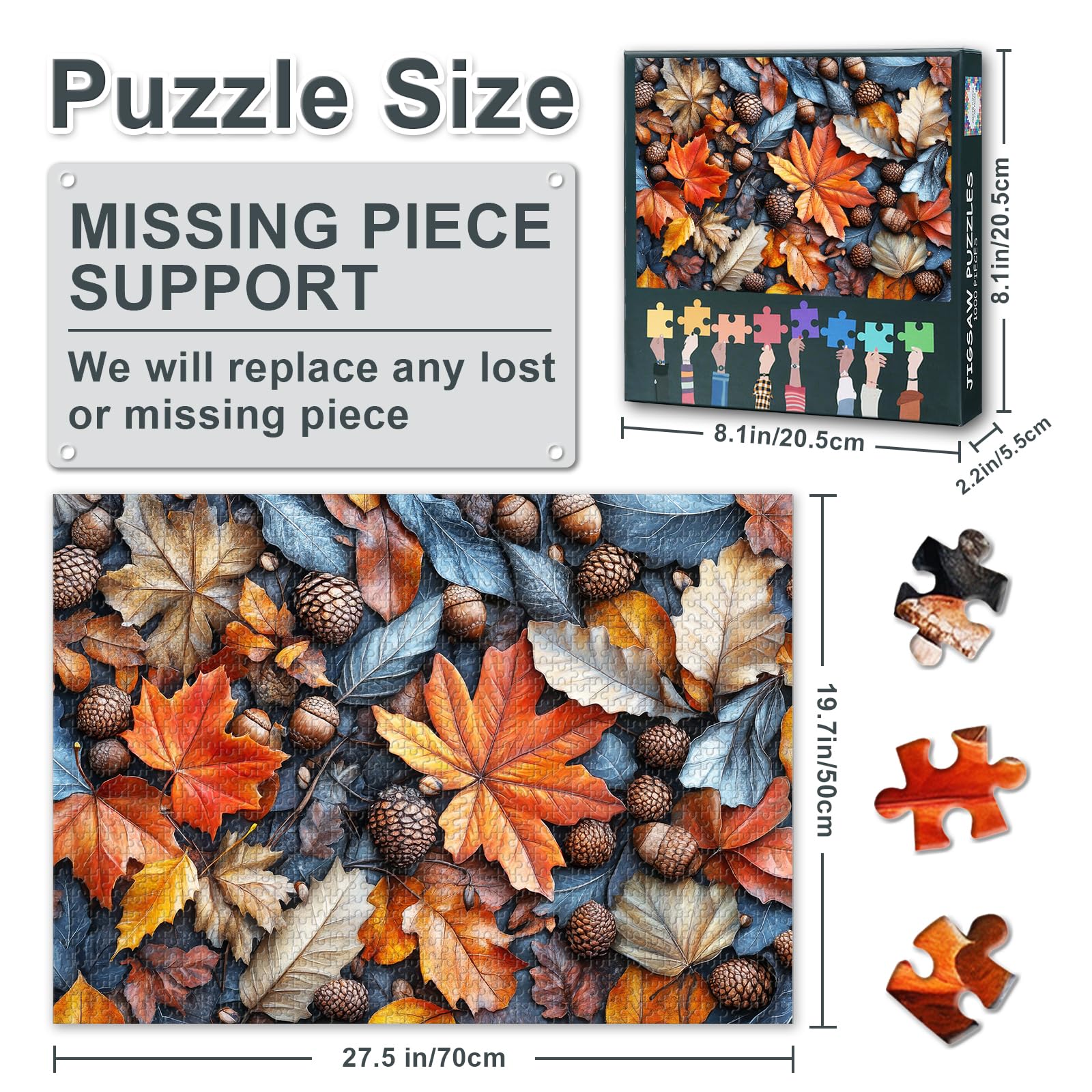 Maple Leaf Jigsaw Puzzles, Vibrant Autumn Leaves and Acorns Puzzle for Adults 1000 Pieces - Image 3