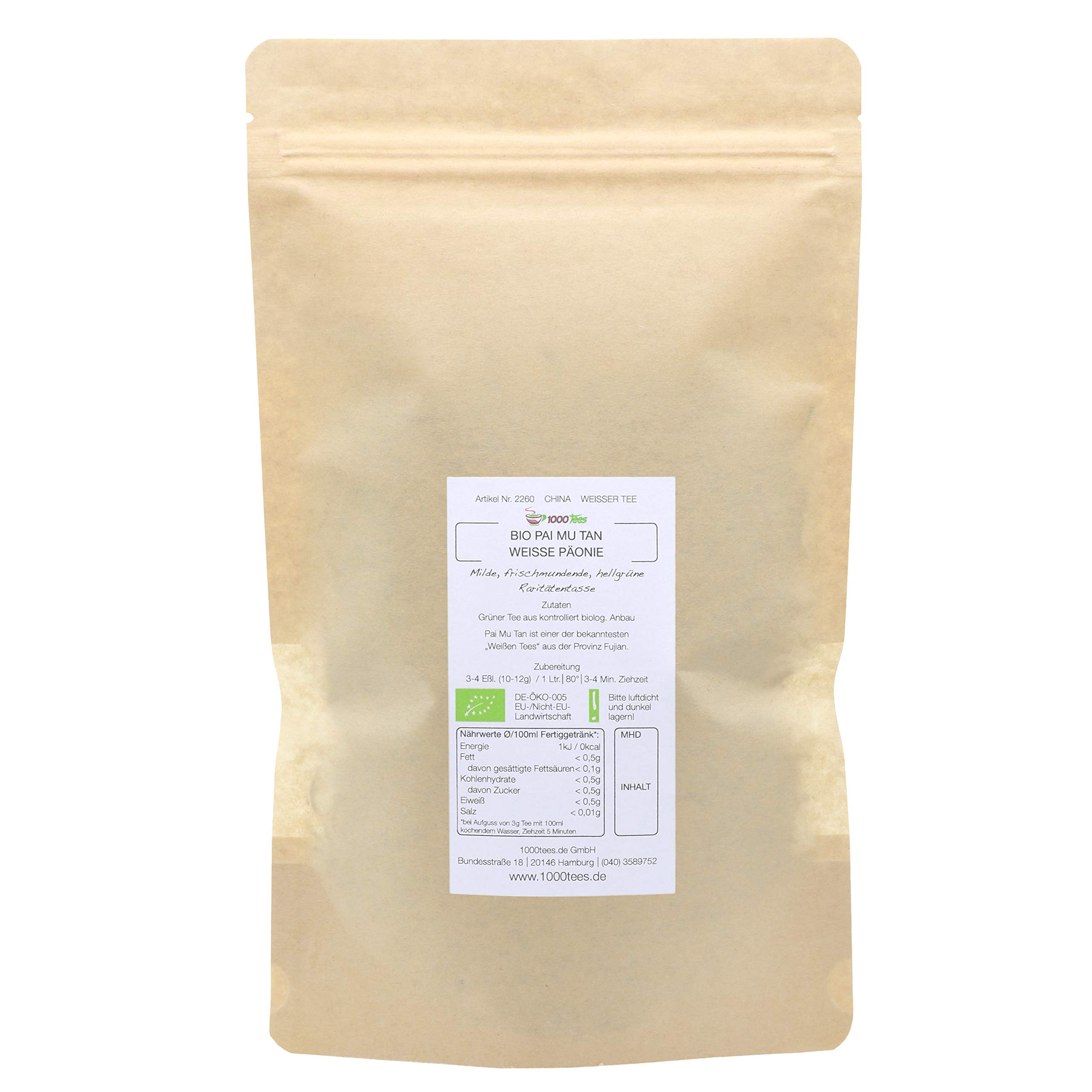 Grüntee BIO Pai Mu Tan "Weisse Päonie" White Spring Hairpoint Highgrown aus China, mild, frisch abgefüllt