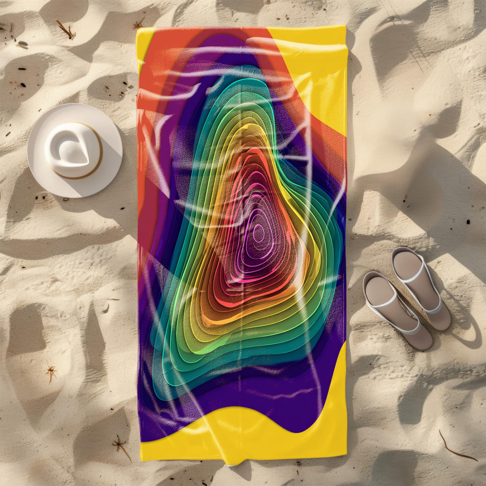 Generico Telo Mare Grande Giallo Viola Verde Modello | Microfibra Telo Mare Antisabbia Leggero Compatto Asciugatura Rapida Assorbente Per Piscina Bagno Lavabile Fino