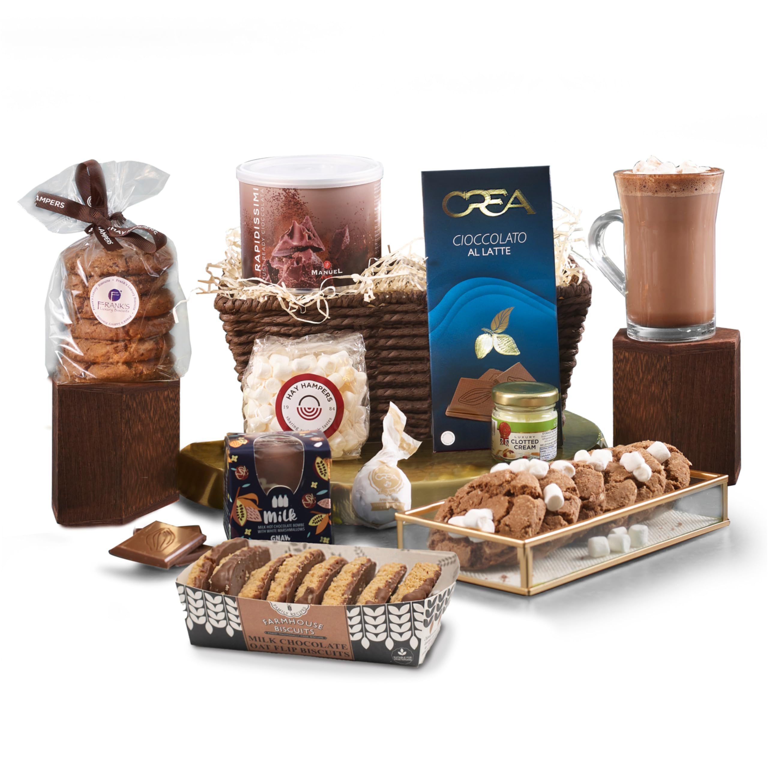 Hot Chocolate Gift Set - Drinking Choc, Mini Marshmallows, Clotted Cream, Biscuits & Choco Treats - Christmas Hamper for Couples, Chocolate Gifts for Women - by Hay Hampers