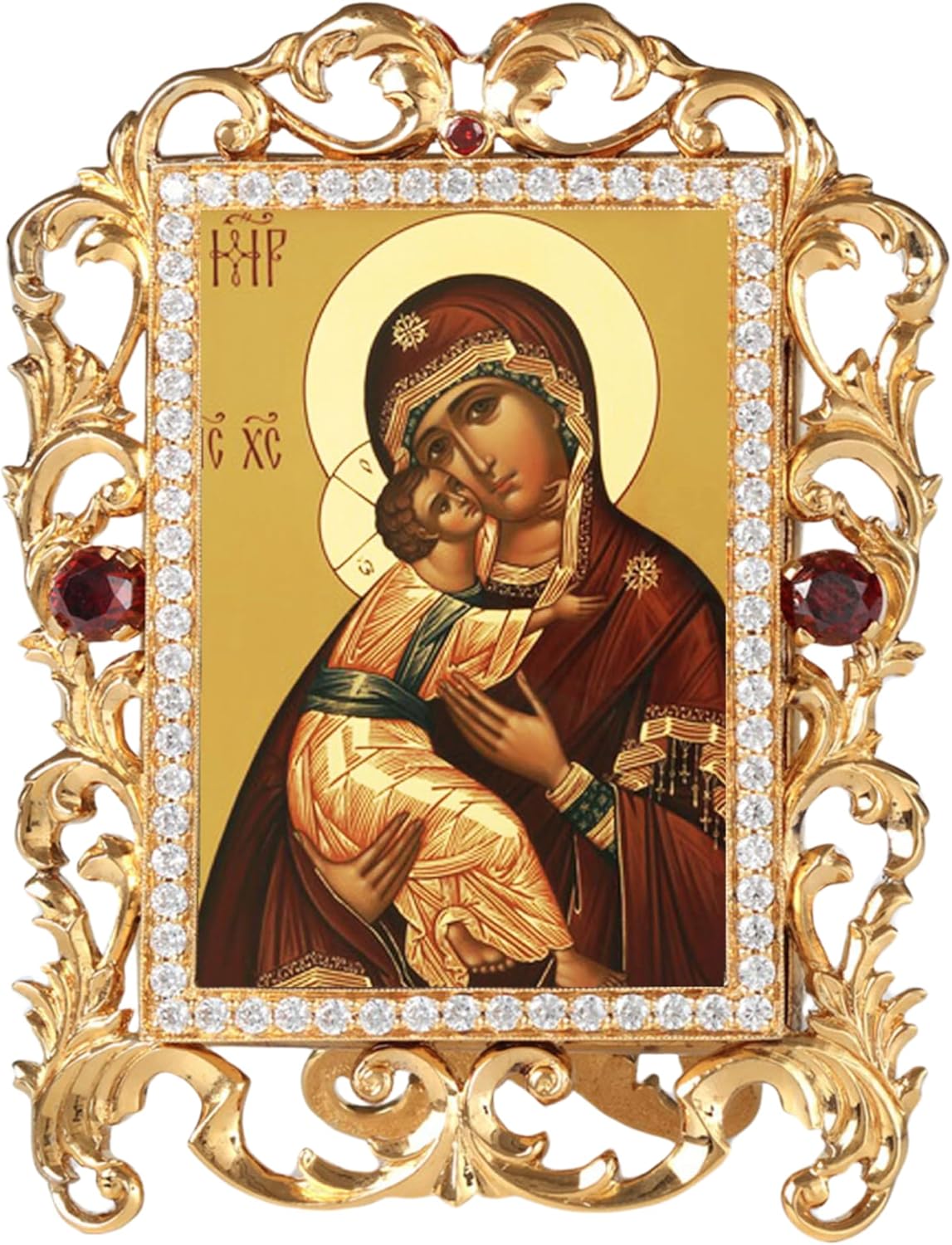 Needzo Virgin of Vladimir Christ Orthodox Catholic Icon in Jeweled Frame - 4 Inch, Byzantine