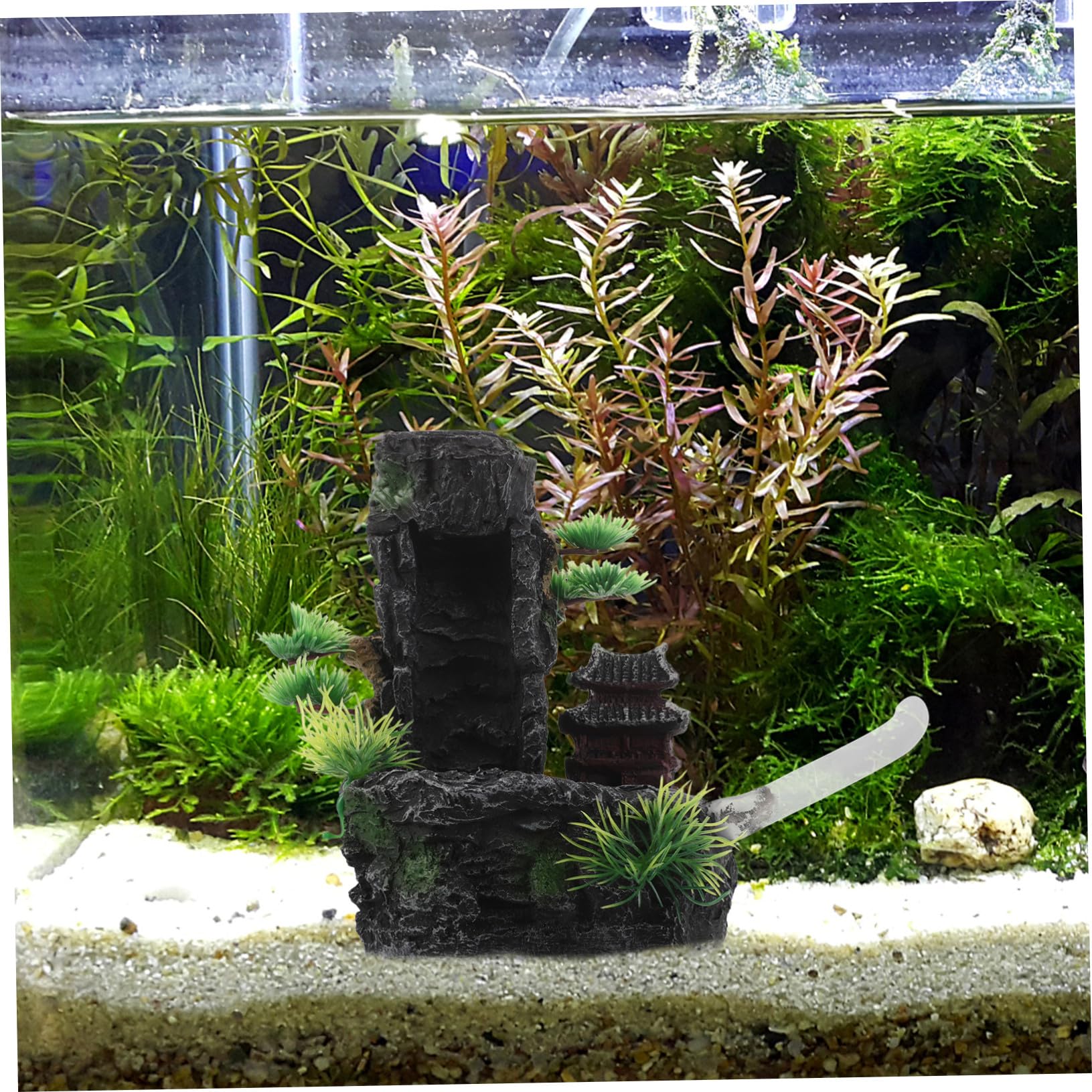 Toddmomy Decoraciones de Acuario Roca de Montaña de Resina Artificial Hogar Oficina Cascada Pequeña para Acuario Decoración de Roca Artificial para Pecera Escondite para Peces