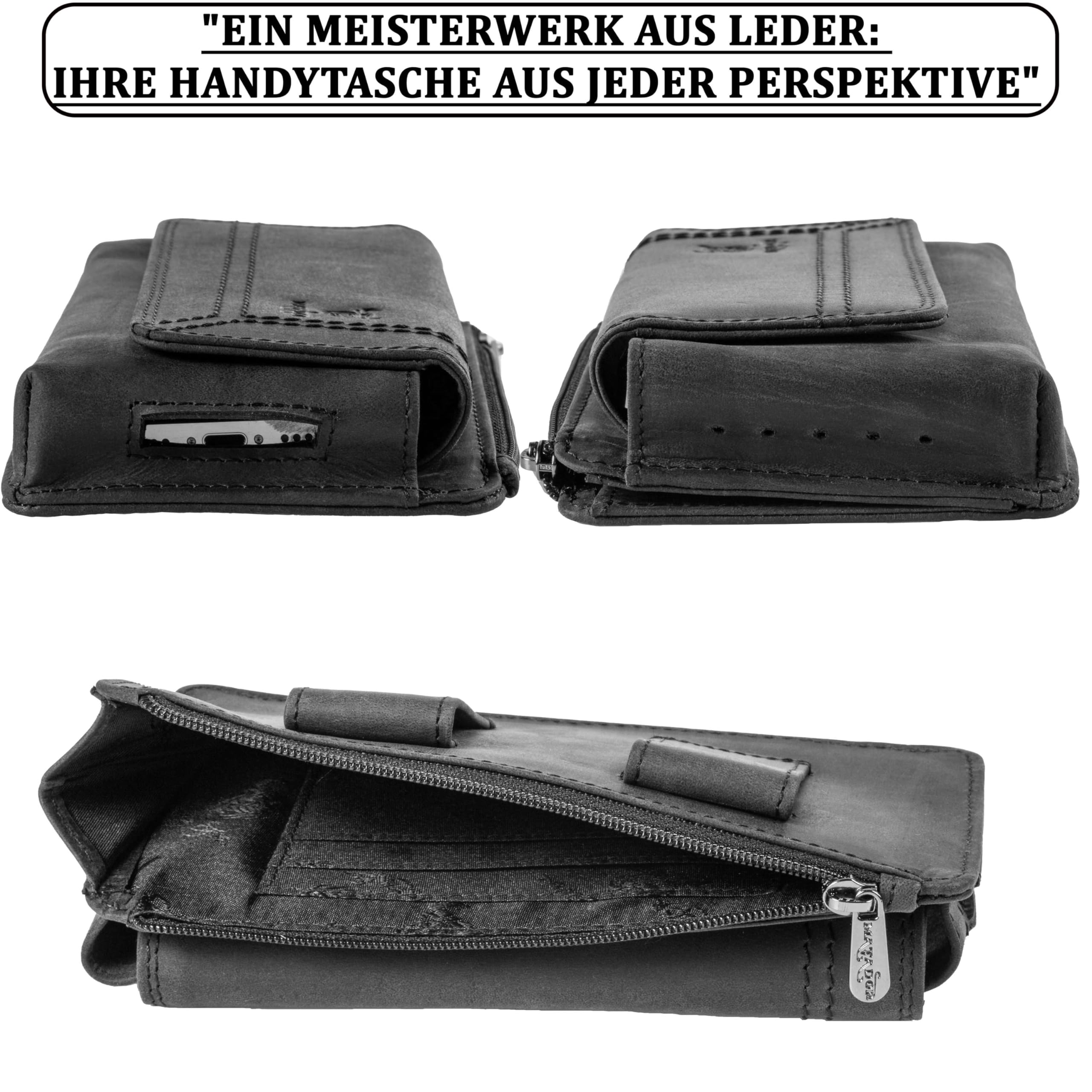 MATADOR Brisbane, 2 w 1, z prawdziwej skóry, z kieszenią na zamek błyskawiczny, z eleganckim pudełkiem na prezent i ochroną RFID, eleganckie etui na telefon komórkowy ze skóry do 6,9 cala, w kolorze