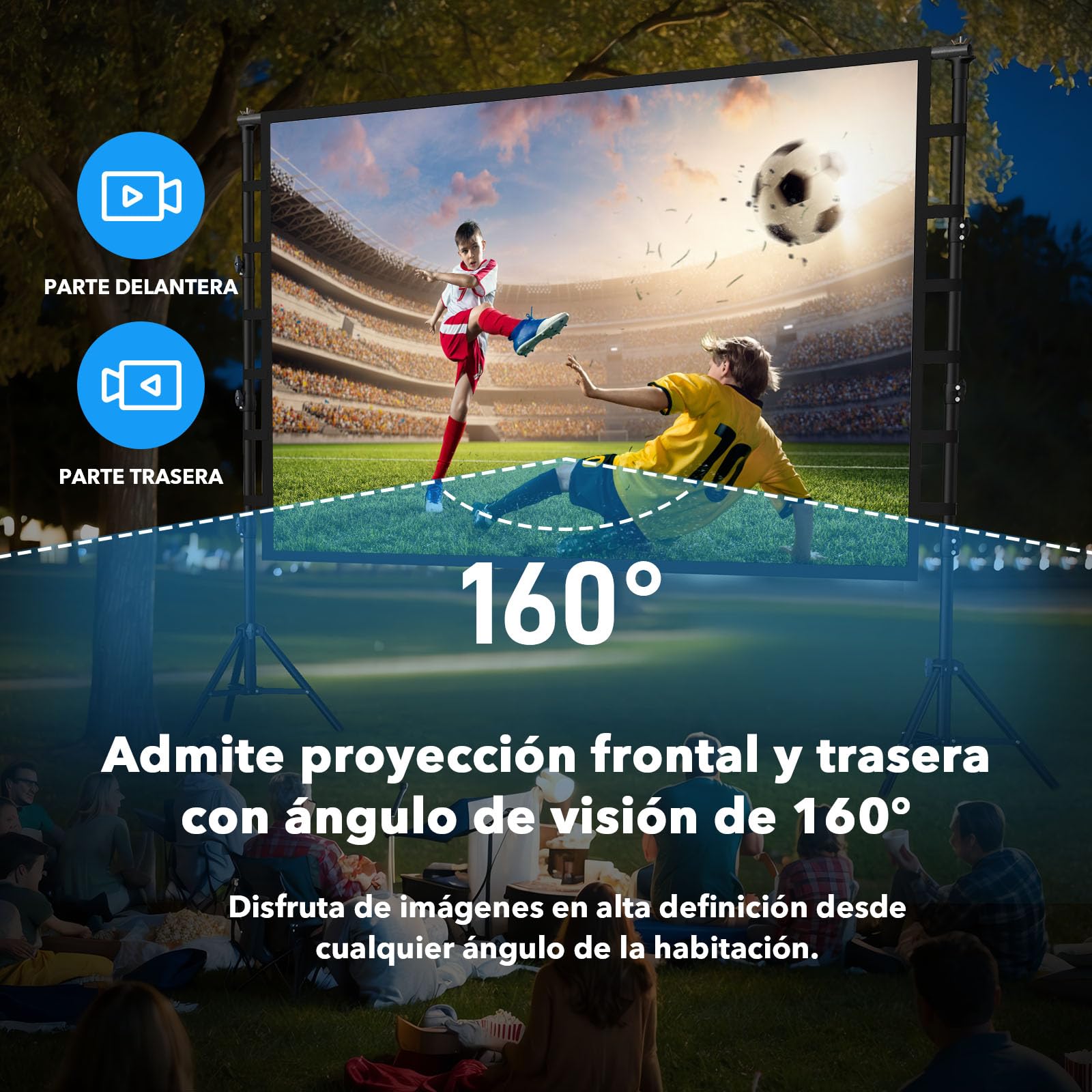 Pantalla de proyección para exteriores con trípode de 150 pulgadas: pantalla de proyección portátil 16:9 4K HD, pantalla de cine para interior/exterior, con bolsa de transporte y soporte