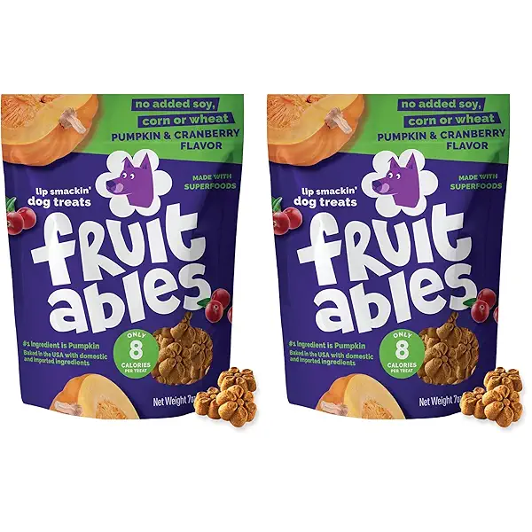 Fruitables Baked Dog Treats, Healthy Pumpkin Snacks for Dogs, Low Calorie & Delicious, No Wheat, Corn or Soy, Puppy Training Treats, Made in the USA, Pumpkin and Cranberry Flavor, 7oz (Pack of 2) 1