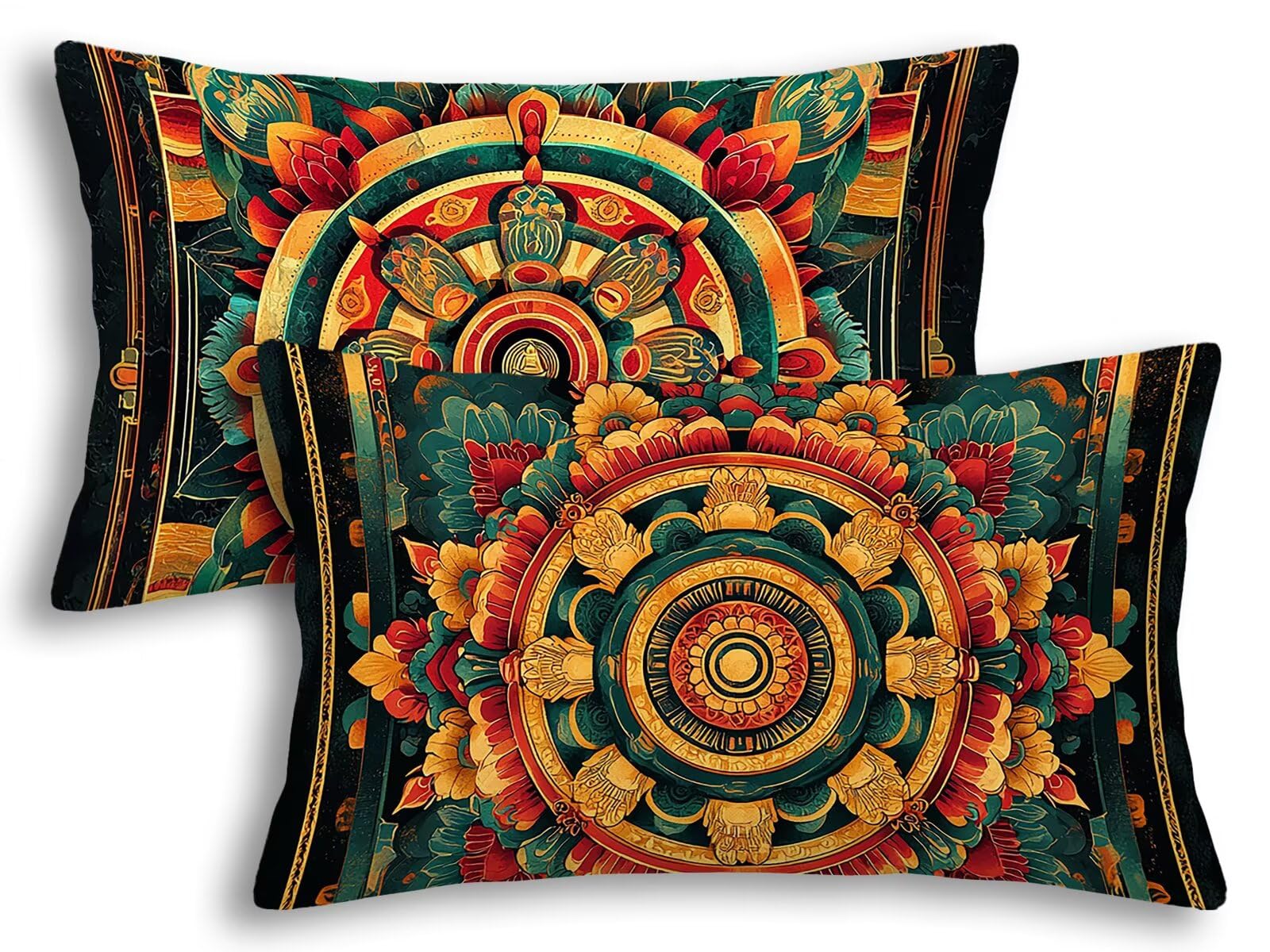 Taie d'oreiller 40x80 lot de 2 rectangulaire à motif mandala coloré pour canapé salon