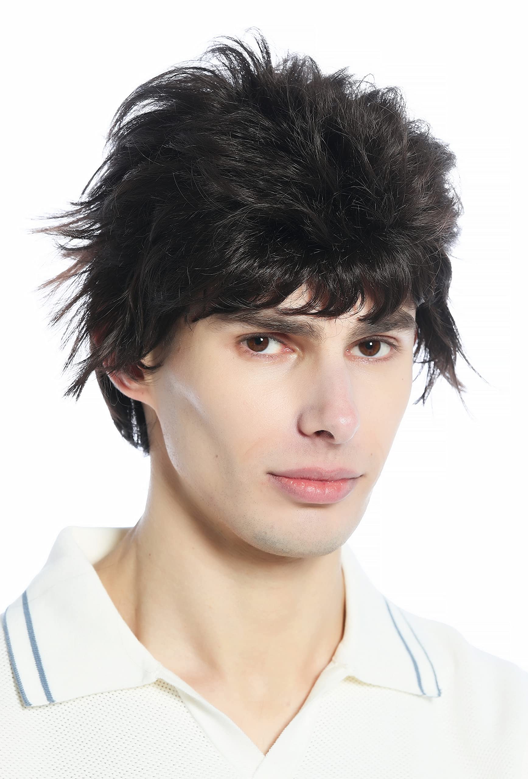 WIG ME UP - M-252A-6 Wig Men Women unisex short wild unkempt 80s retro style brown, brown (6)
