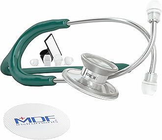 MDF Acoustica Lightweight Stethoscope, Adult, Dual Head, Dark Green Tube, Silver Chestpiece-Headset, MDF747XP09