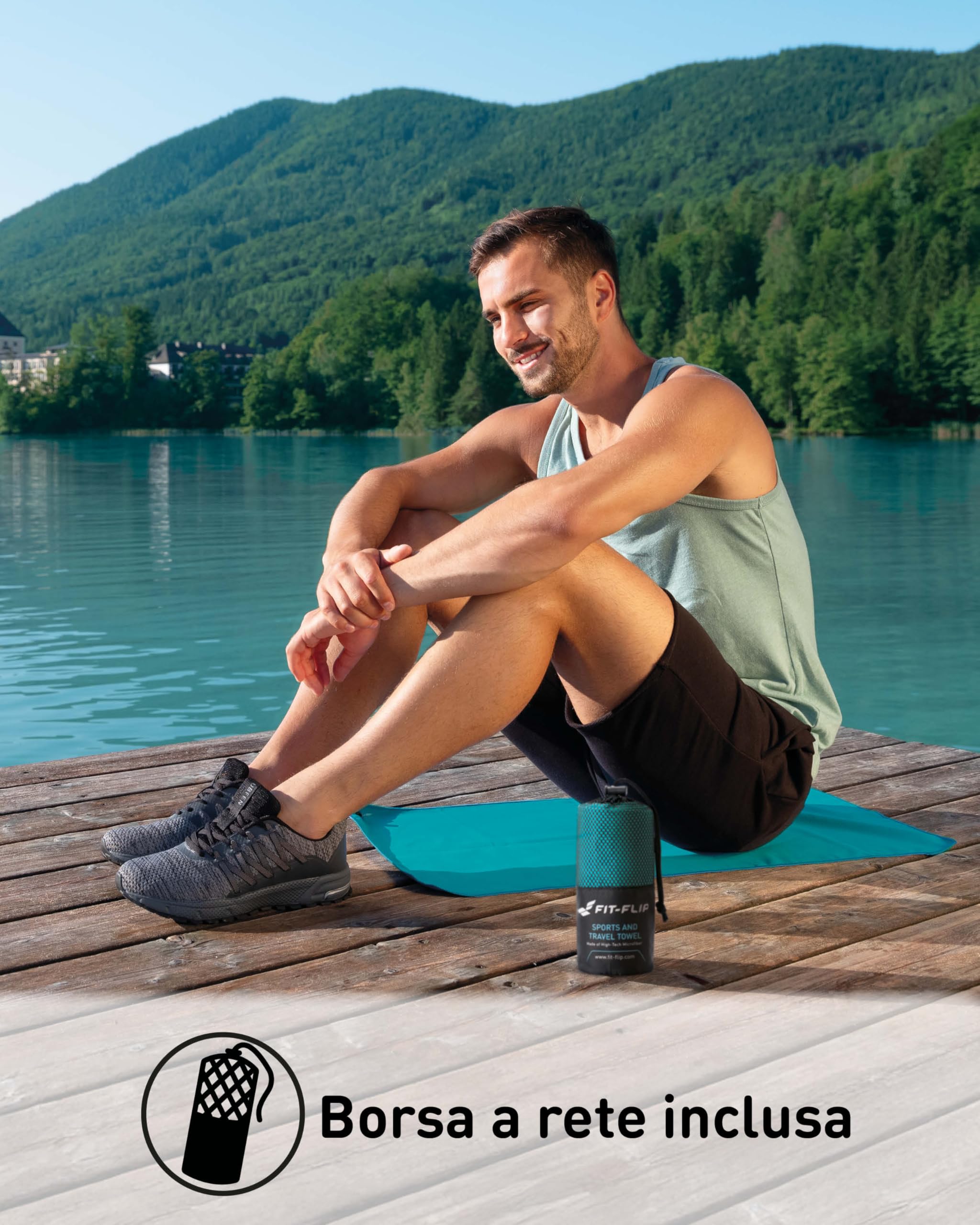 Fit-Flip Asciugamano microfibra - compatto e ultraleggero - asciugamani palestra - il perfetto telo mare grande - ottimale per viaggio, sport e piscina